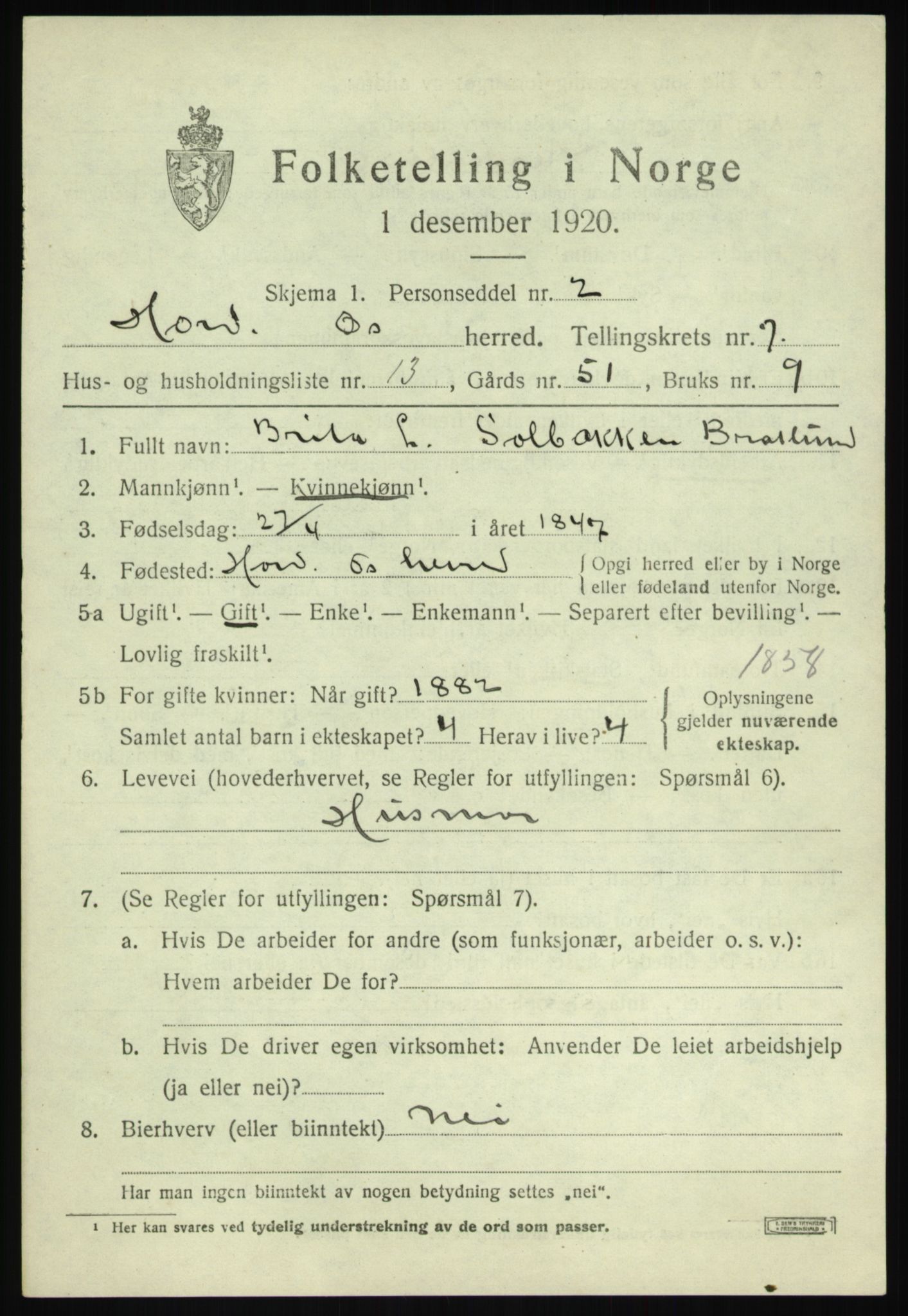 SAB, 1920 census for Os, 1920, p. 5894