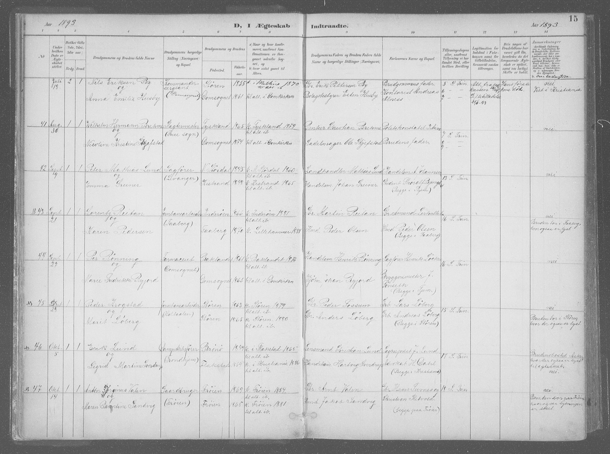 Ministerialprotokoller, klokkerbøker og fødselsregistre - Sør-Trøndelag, SAT/A-1456/601/L0064: Parish register (official) no. 601A31, 1891-1911, p. 15