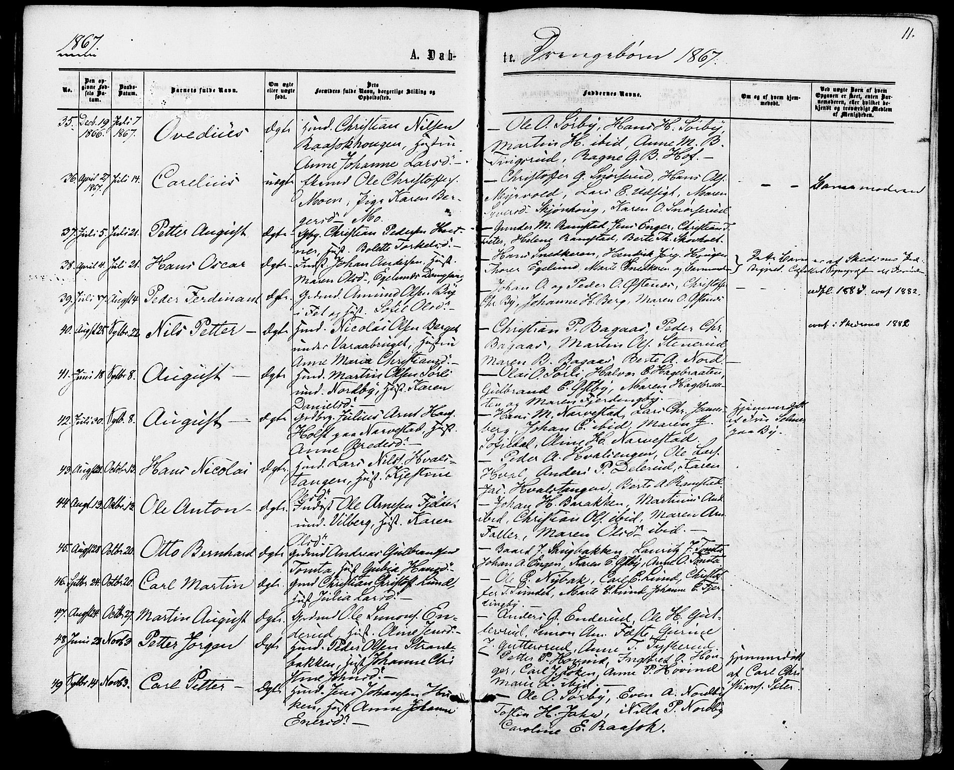 Fet prestekontor Kirkebøker, SAO/A-10370a/F/Fa/L0013: Parish register (official) no. I 13, 1867-1877, p. 11