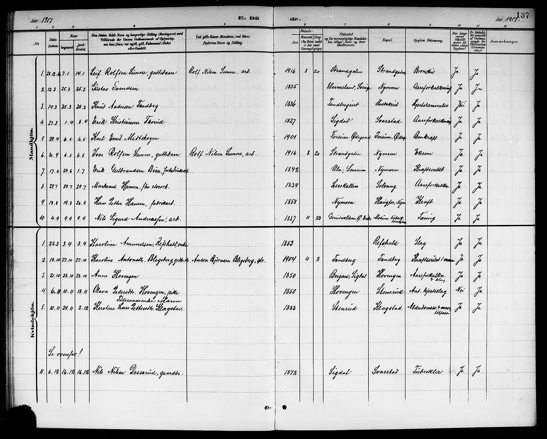 Modum kirkebøker, AV/SAKO-A-234/G/Gc/L0001: Parish register (copy) no. III 1, 1901-1919, p. 137