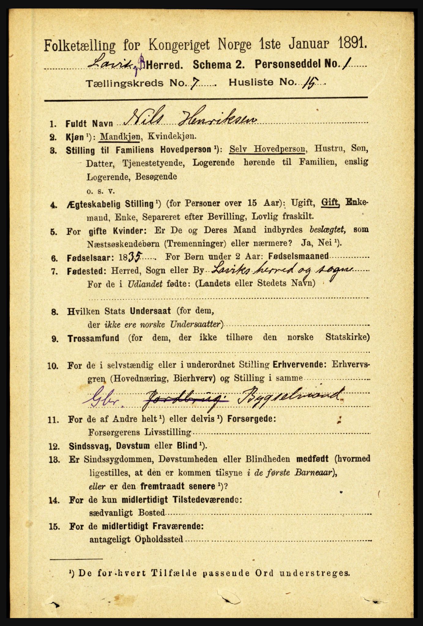 RA, 1891 census for 1415 Lavik og Brekke, 1891, p. 1454