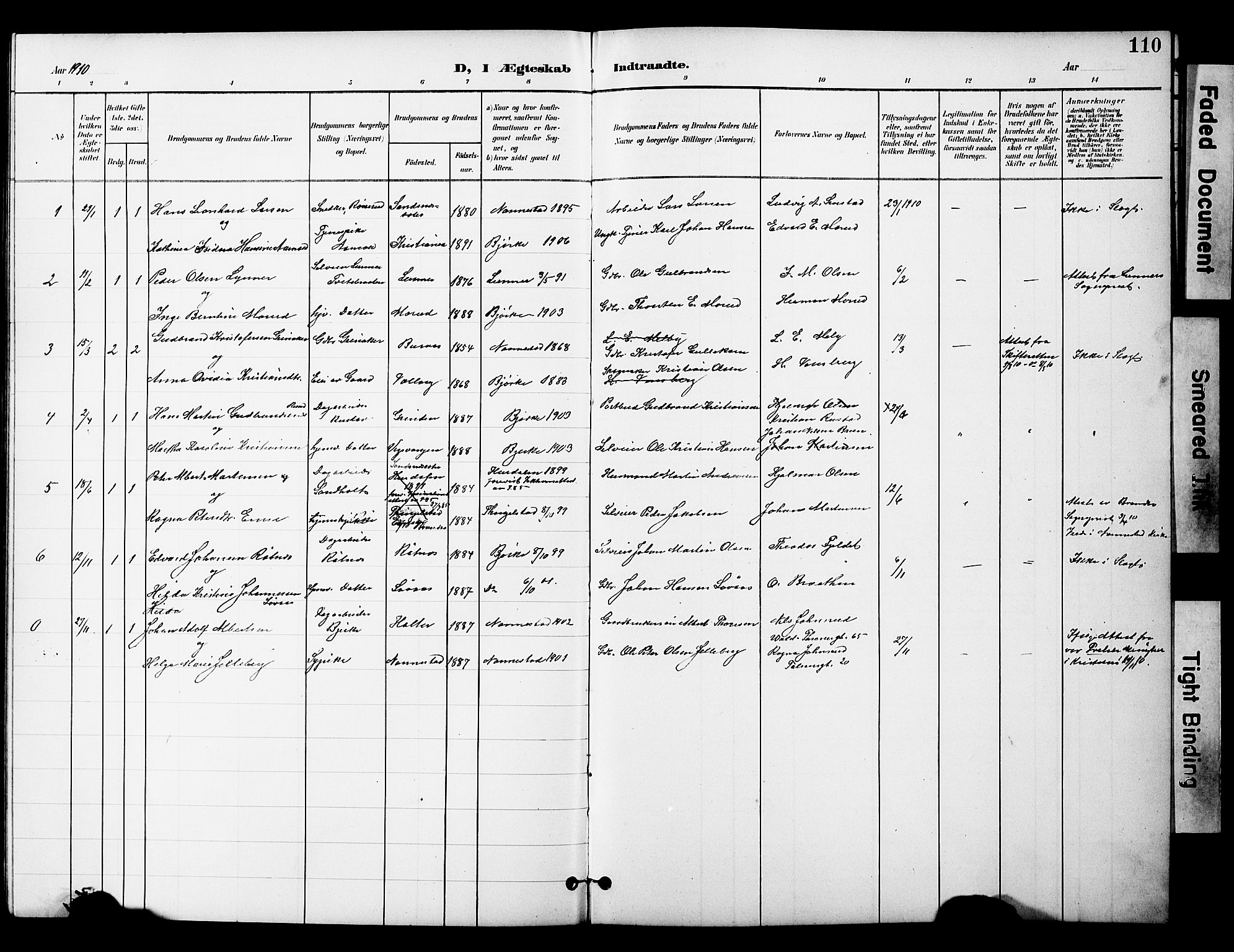 Nannestad prestekontor Kirkebøker, SAO/A-10414a/G/Gc/L0001: Parish register (copy) no. III 1, 1901-1916, p. 110