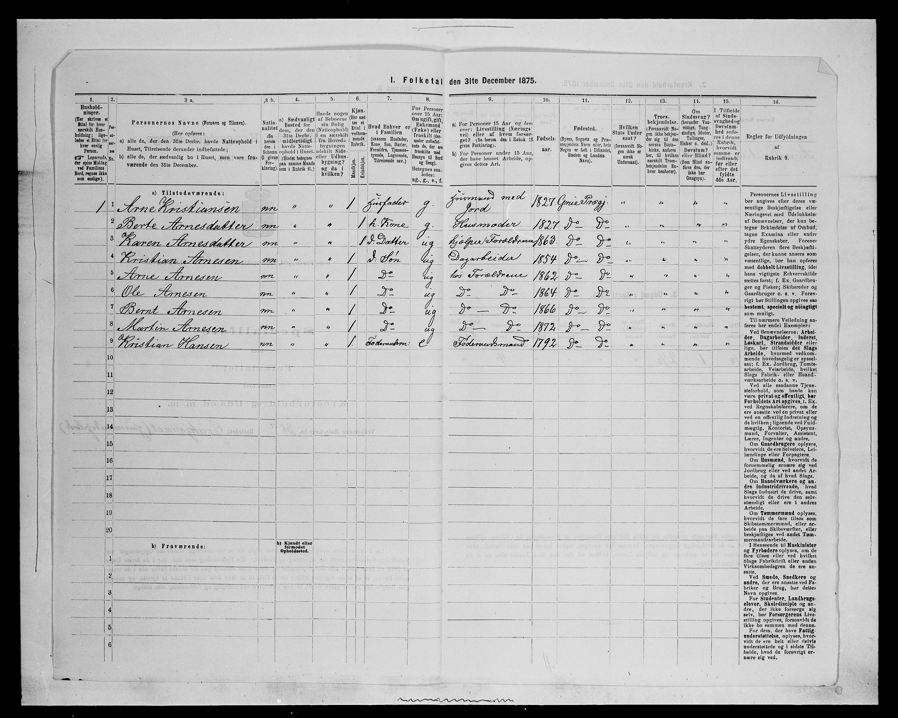 SAH, 1875 census for 0423P Grue, 1875, p. 379