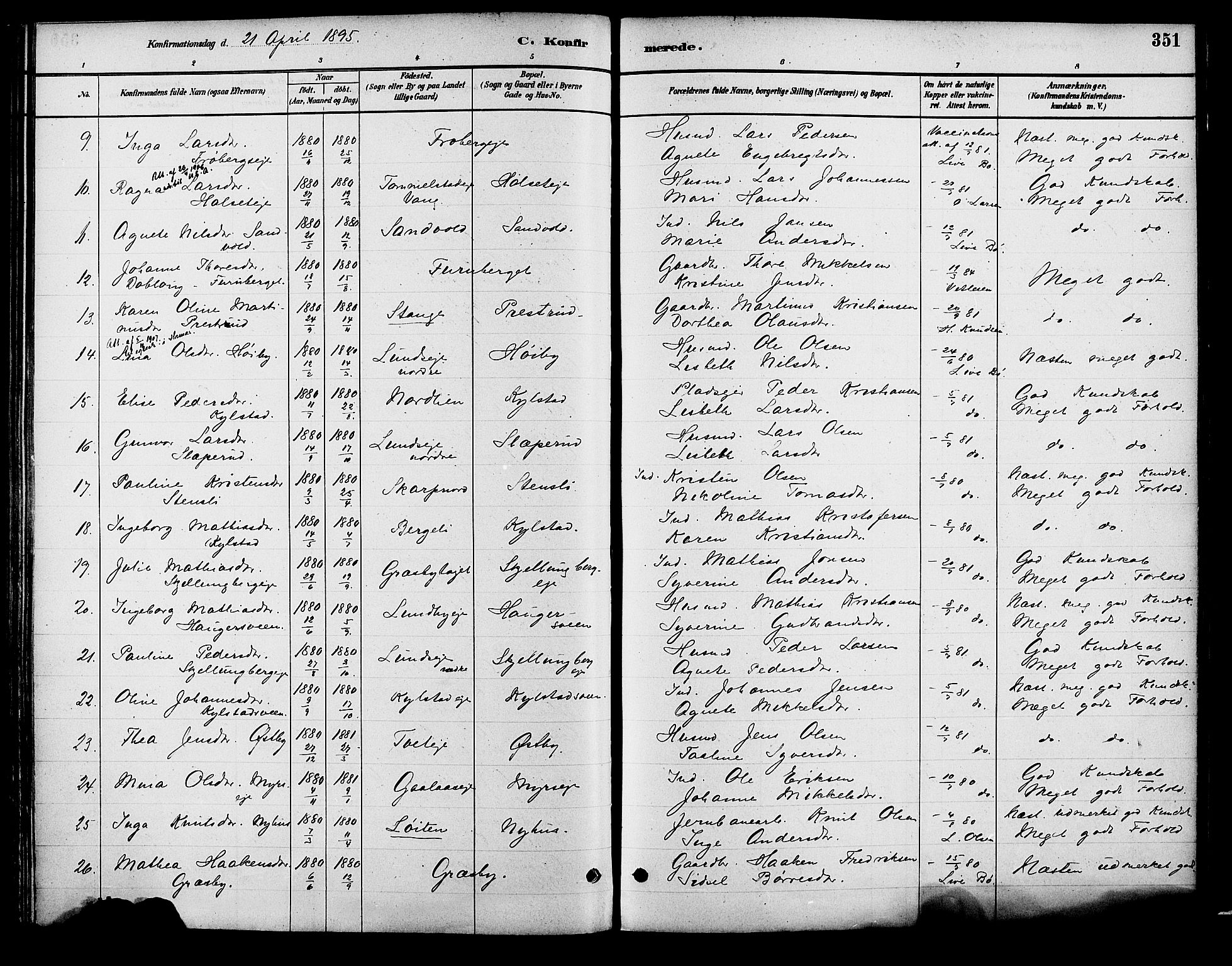 Vang prestekontor, Hedmark, SAH/PREST-008/H/Ha/Haa/L0018B: Parish register (official) no. 18B, 1880-1906, p. 351