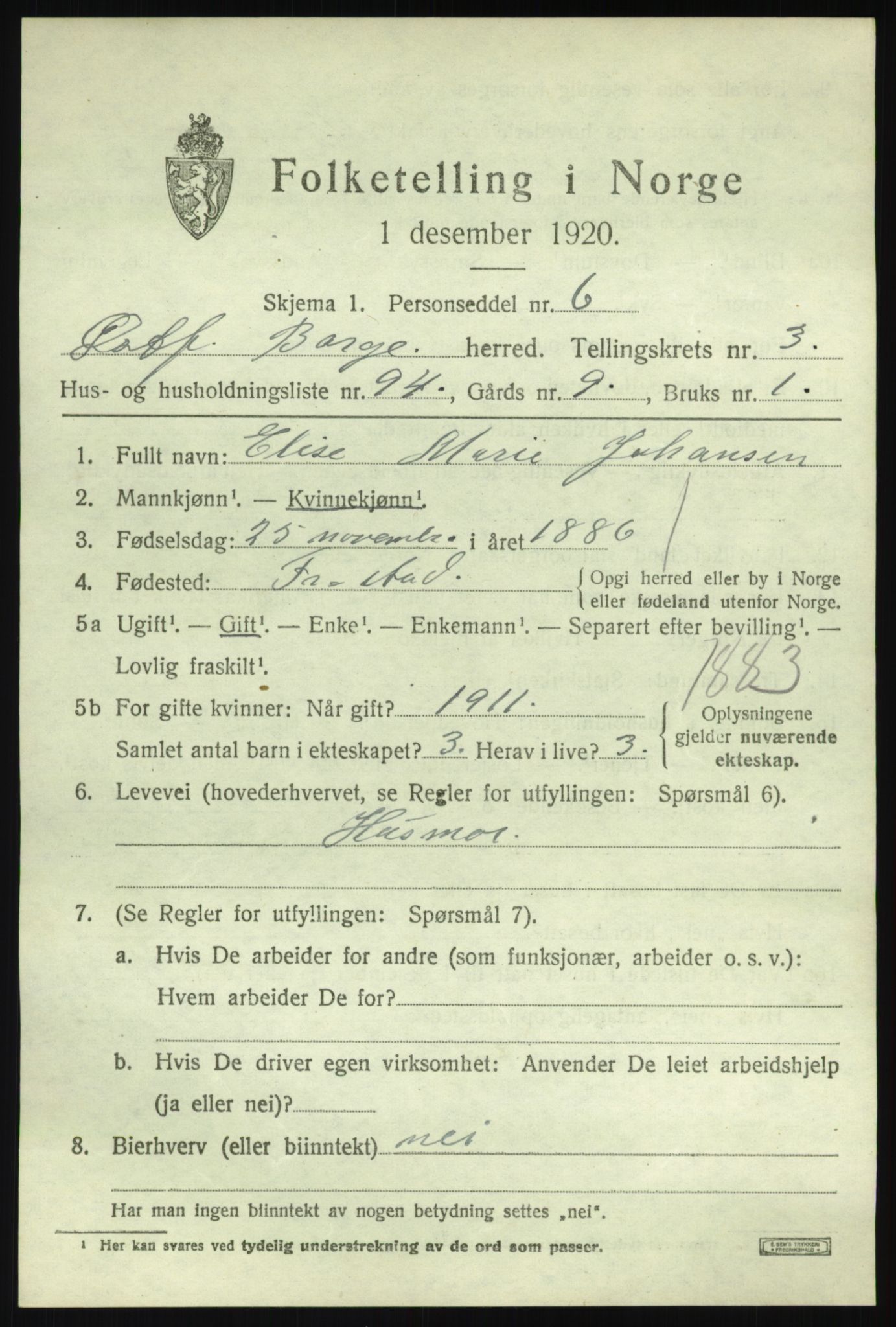 SAO, 1920 census for Borge, 1920, p. 4943