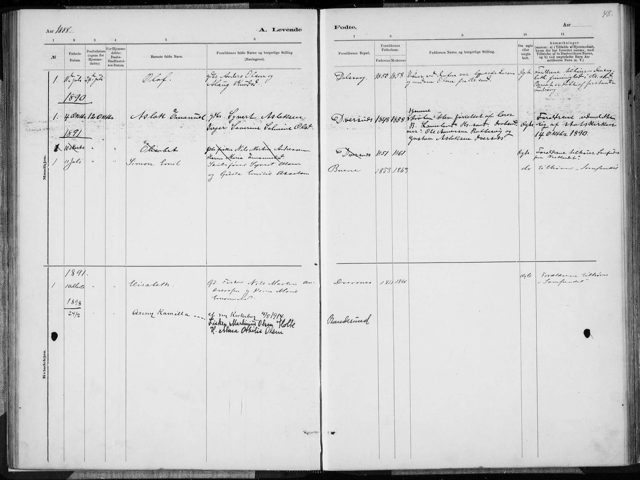 Oddernes sokneprestkontor, SAK/1111-0033/F/Fa/Fab/L0002: Parish register (official) no. A 2, 1884-1903, p. 48