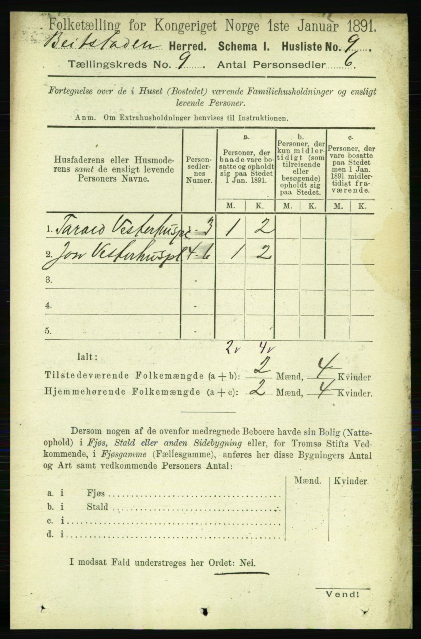 RA, 1891 census for 1727 Beitstad, 1891, p. 2378