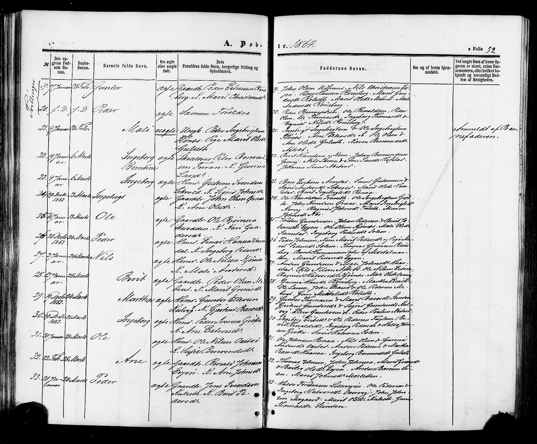 Ministerialprotokoller, klokkerbøker og fødselsregistre - Sør-Trøndelag, AV/SAT-A-1456/695/L1147: Parish register (official) no. 695A07, 1860-1877, p. 52