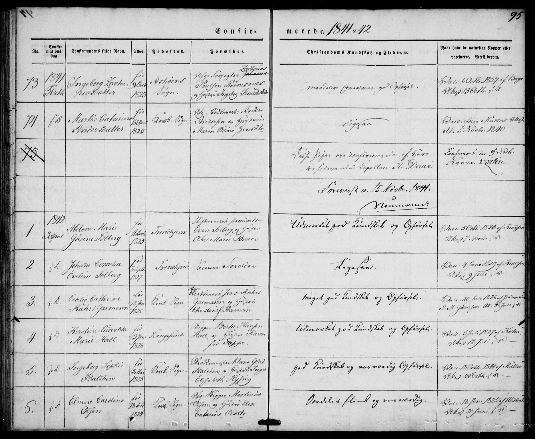 Korskirken sokneprestembete, SAB/A-76101/H/Haa/L0025: Parish register (official) no. C 1, 1836-1842, p. 95