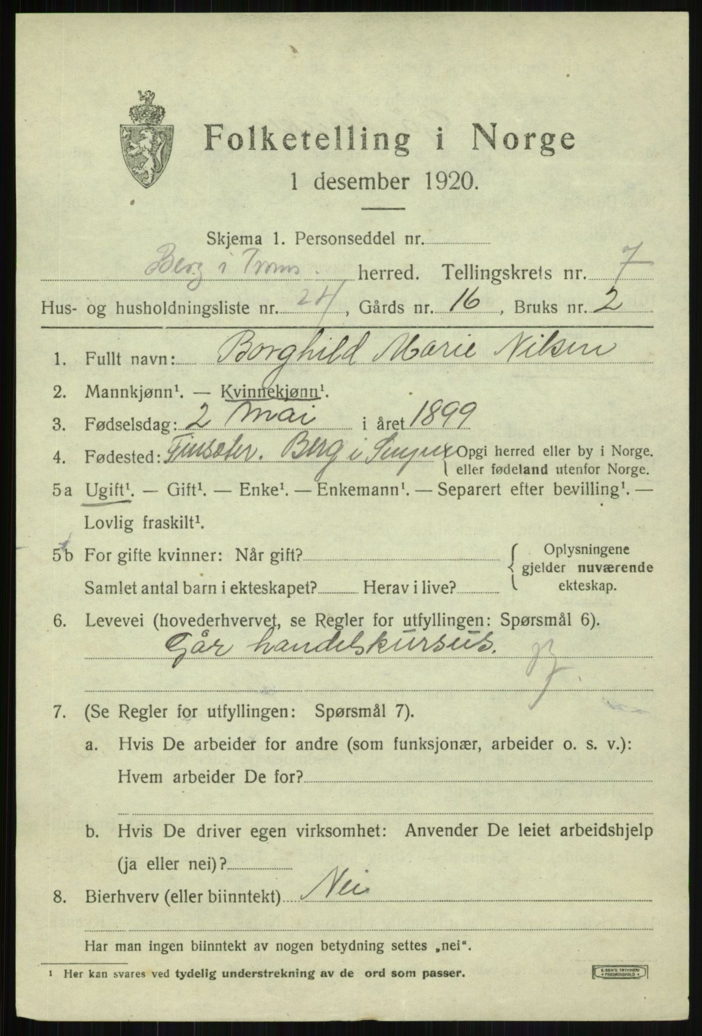 SATØ, 1920 census for Berg, 1920, p. 2728