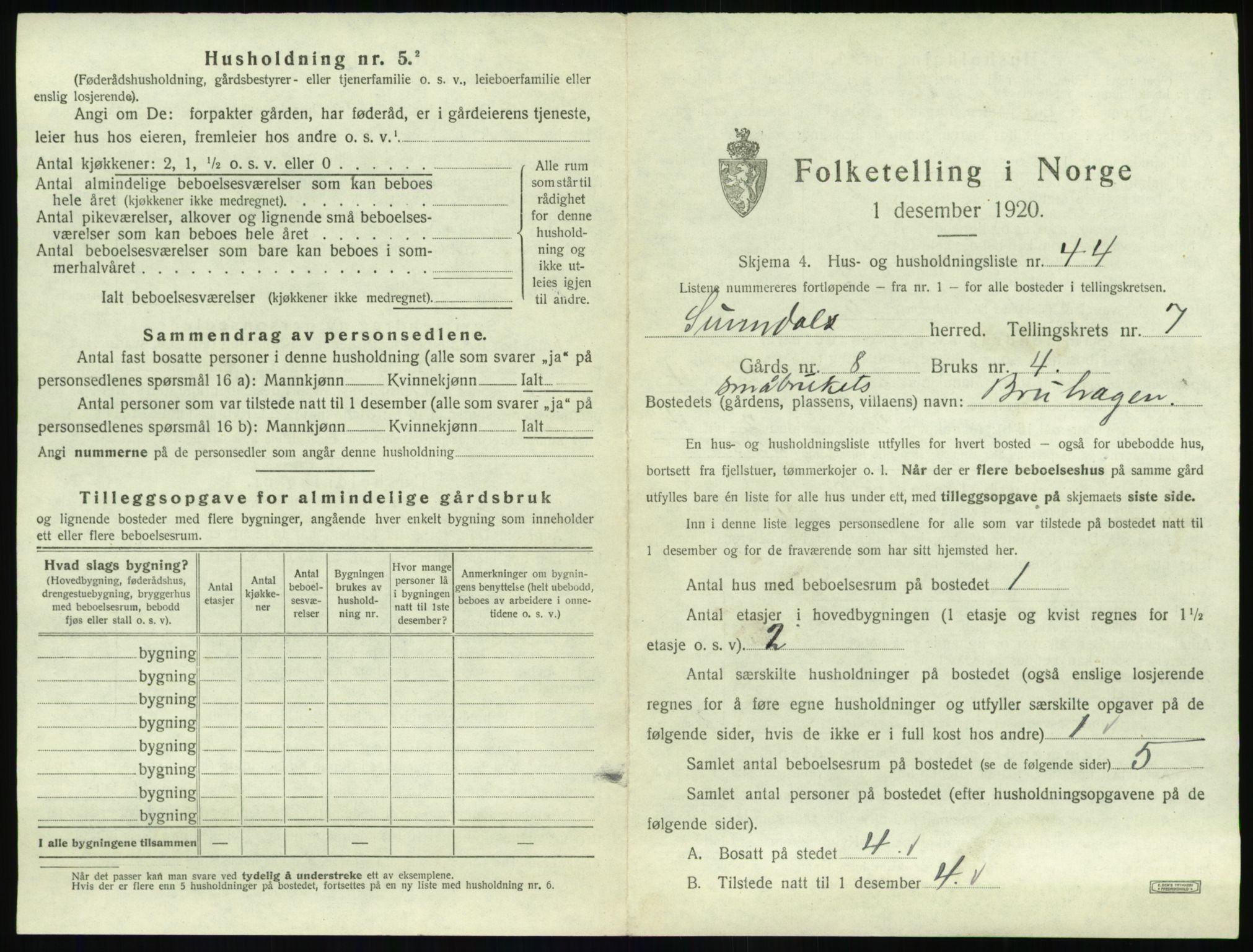 SAT, 1920 census for Sunndal, 1920, p. 726