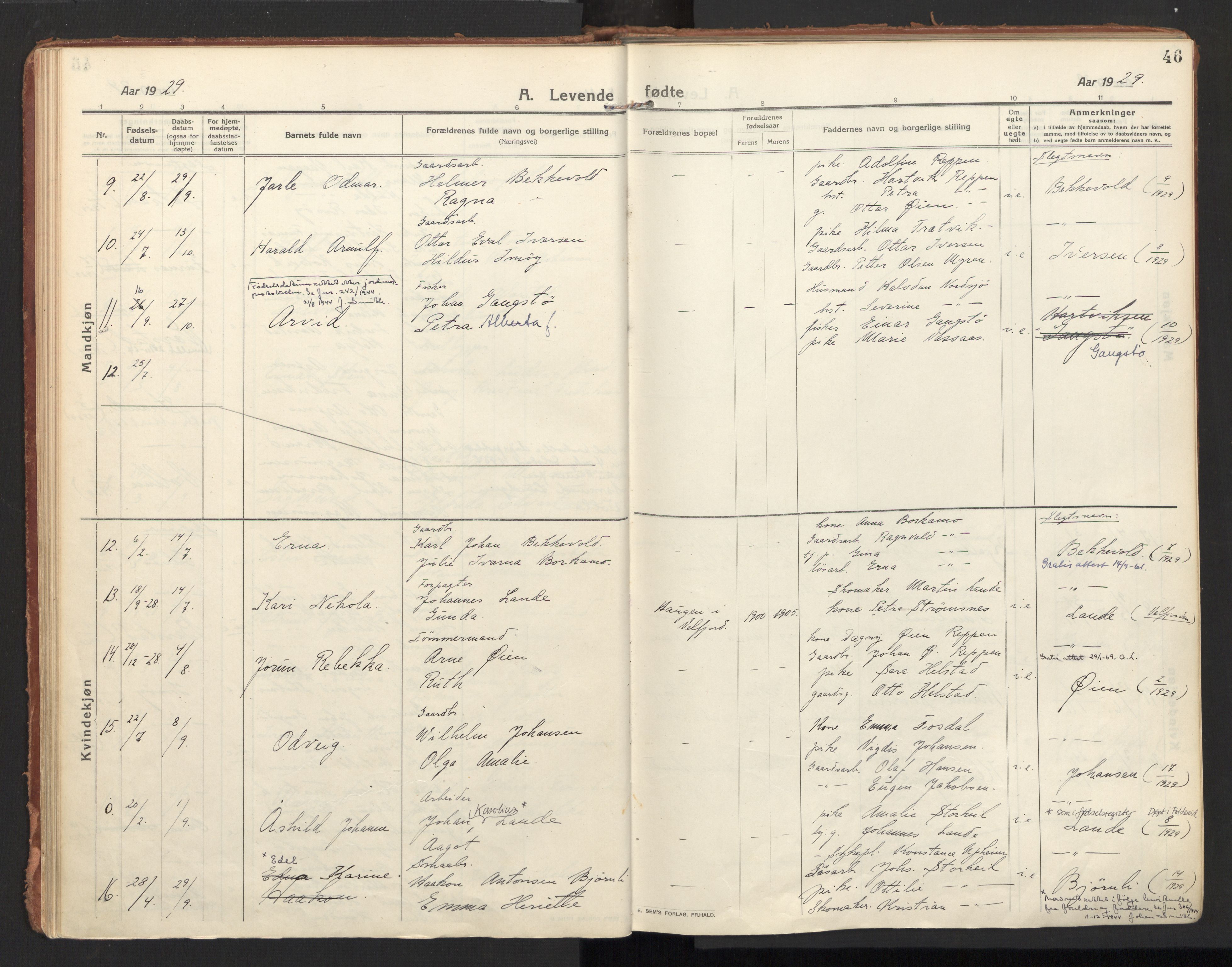 Ministerialprotokoller, klokkerbøker og fødselsregistre - Nordland, AV/SAT-A-1459/810/L0156: Parish register (official) no. 810A15, 1915-1930, p. 46