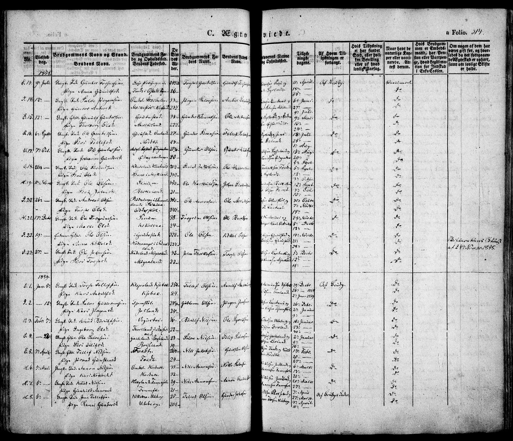 Evje sokneprestkontor, AV/SAK-1111-0008/F/Fa/Faa/L0005: Parish register (official) no. A 5, 1843-1865, p. 314