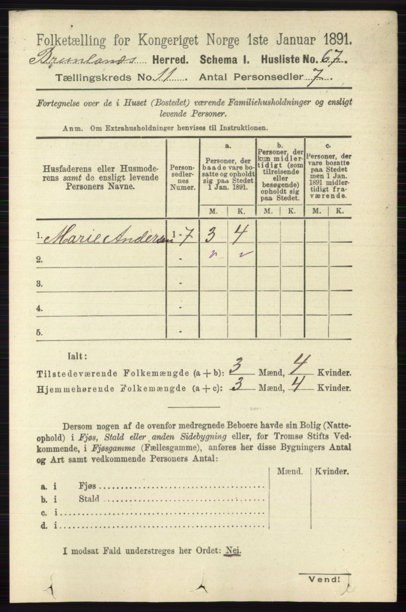 RA, 1891 census for 0726 Brunlanes, 1891, p. 5358