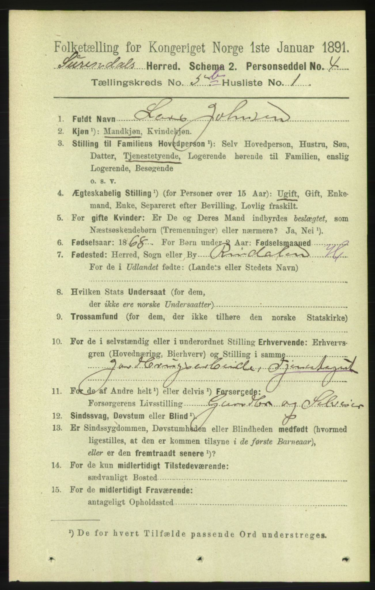 RA, 1891 census for 1566 Surnadal, 1891, p. 1489