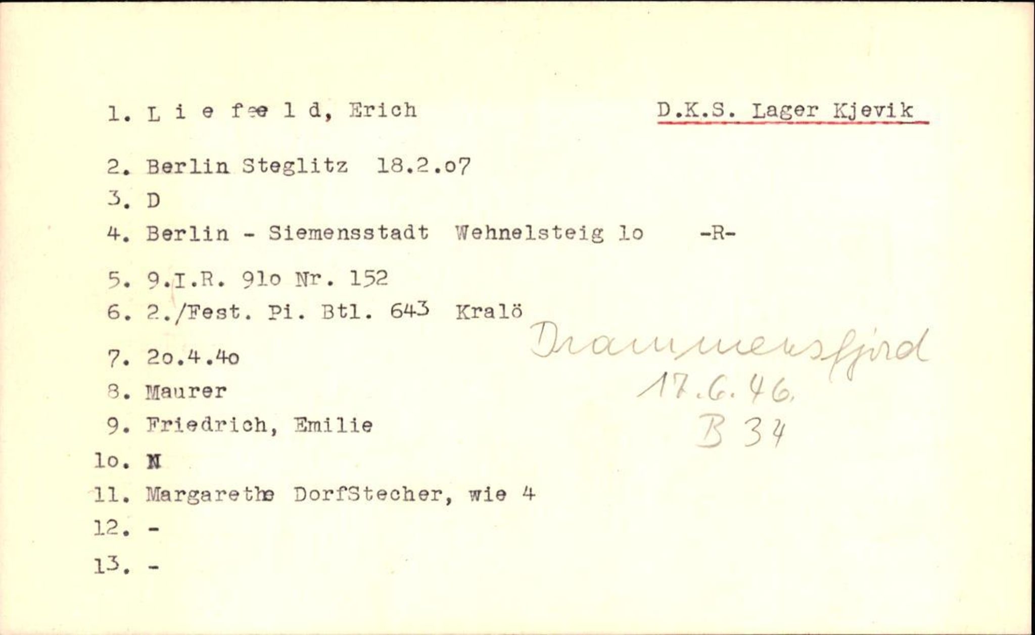 Hjemsendte tyskere , RA/RAFA-6487/D/Db/L0018: Liefeld-Mechent, 1945-1947, p. 1