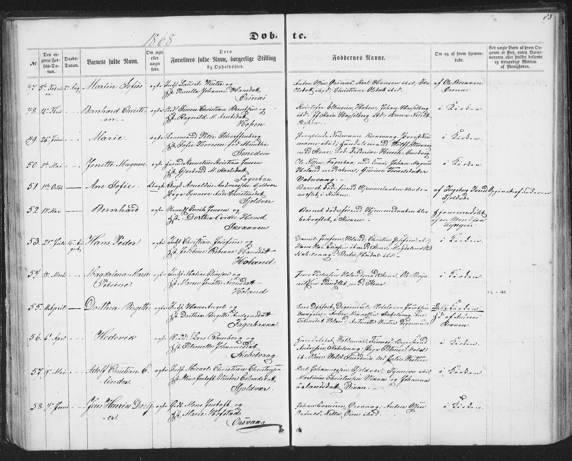 Ministerialprotokoller, klokkerbøker og fødselsregistre - Nordland, AV/SAT-A-1459/874/L1073: Parish register (copy) no. 874C02, 1860-1870, p. 83