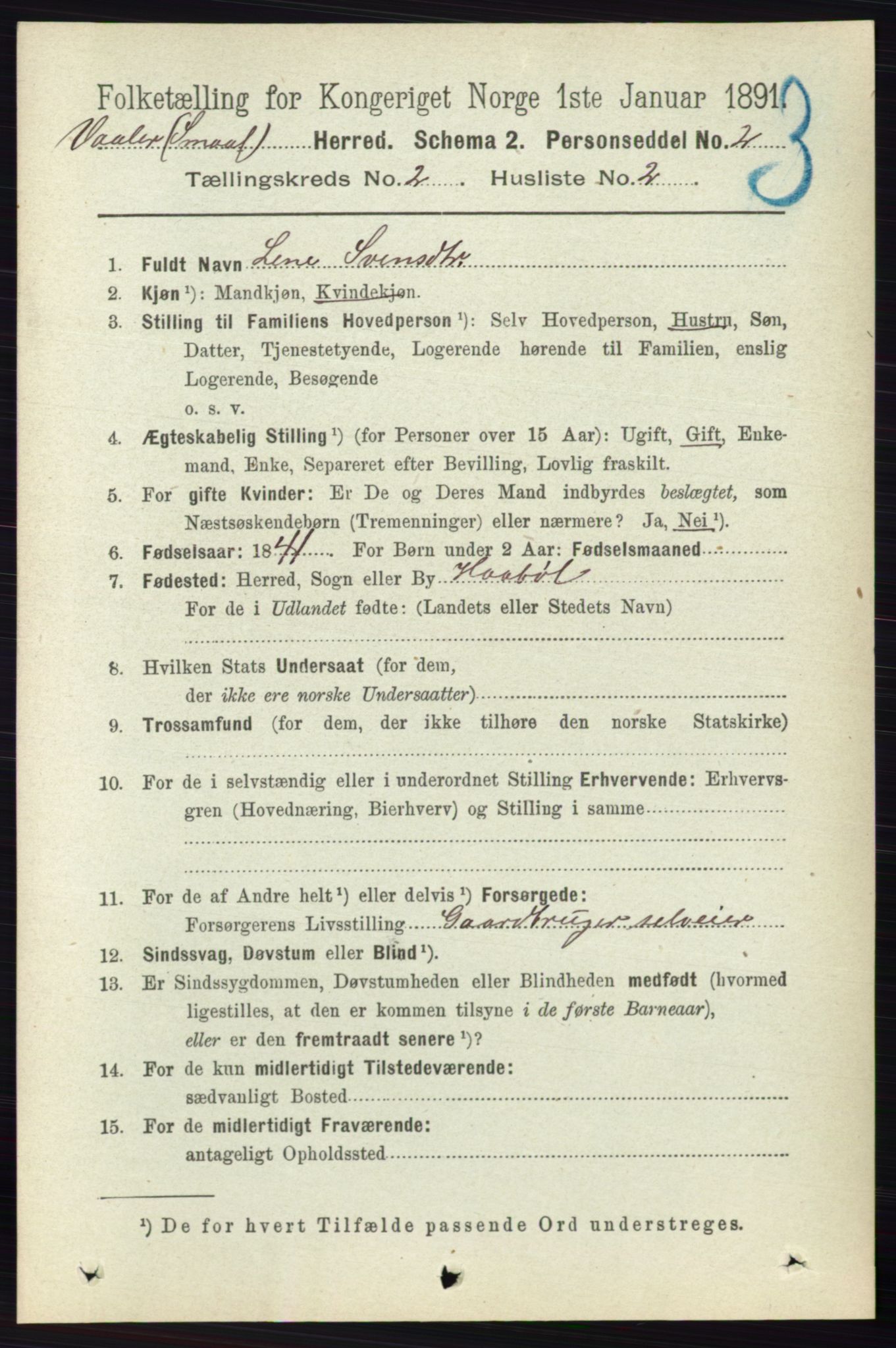 RA, 1891 census for 0137 Våler, 1891, p. 692