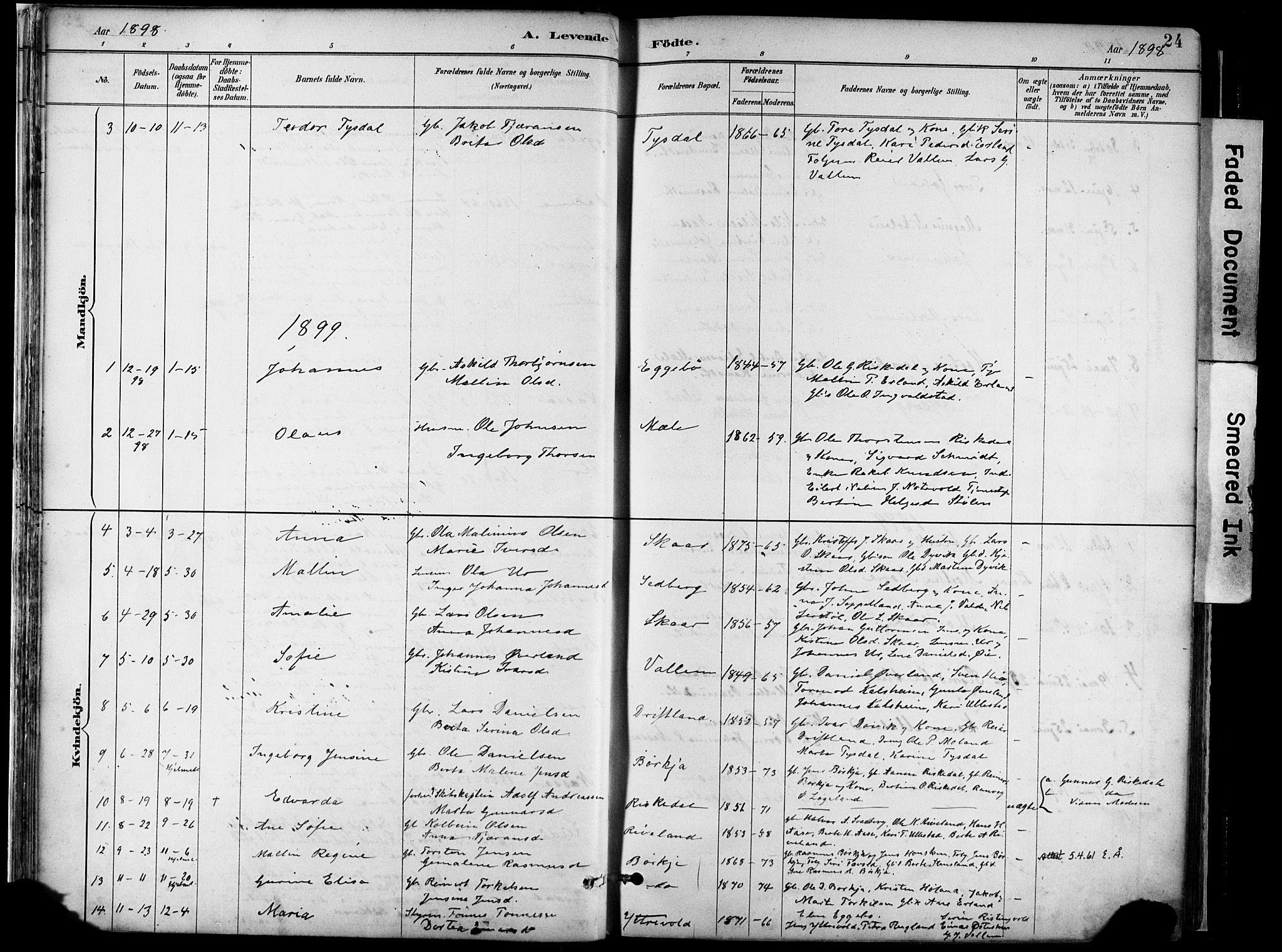 Hjelmeland sokneprestkontor, AV/SAST-A-101843/02/A/L0001: Parish register (official) no. A 16, 1887-1926, p. 24