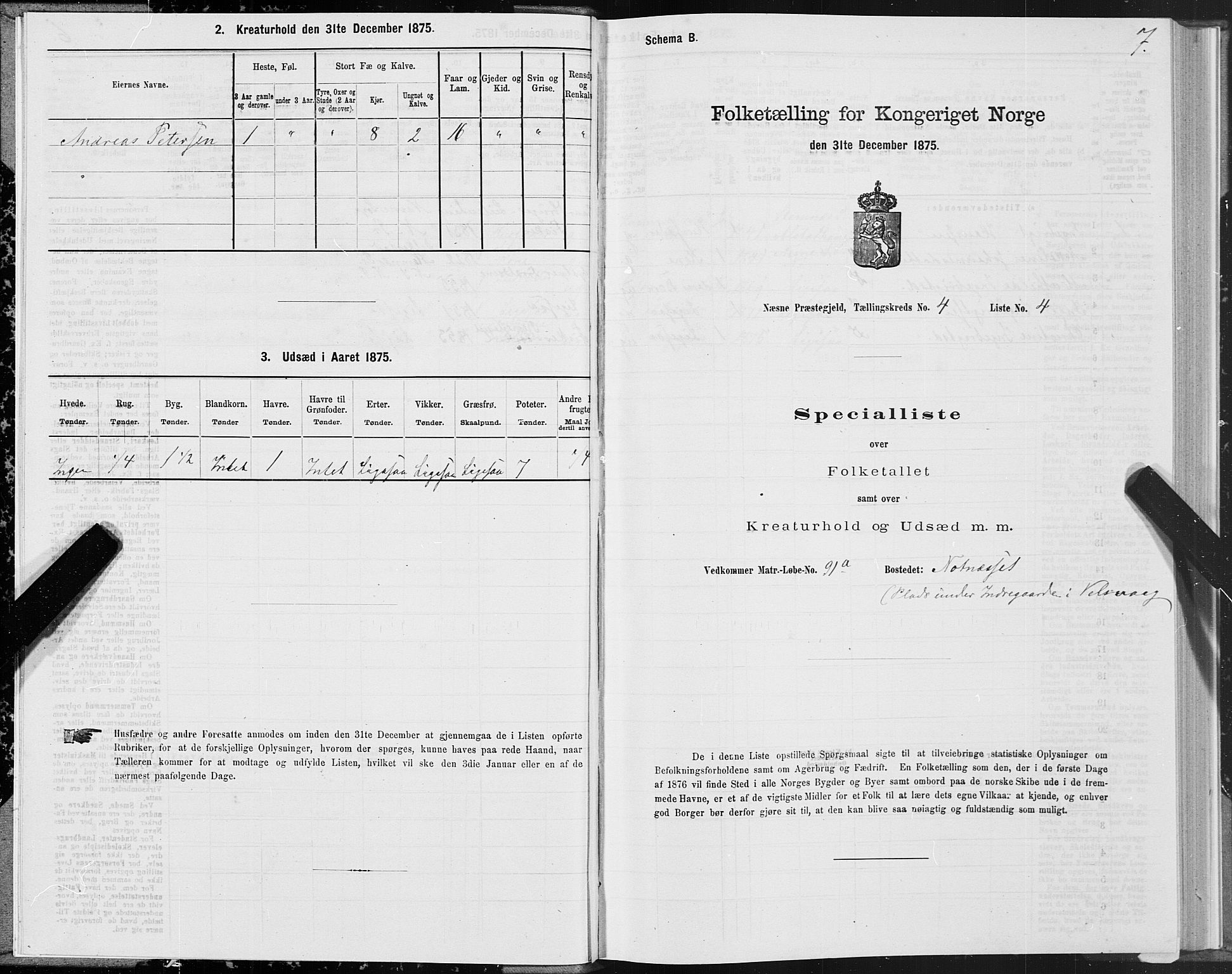 SAT, 1875 census for 1828P Nesna, 1875, p. 3007