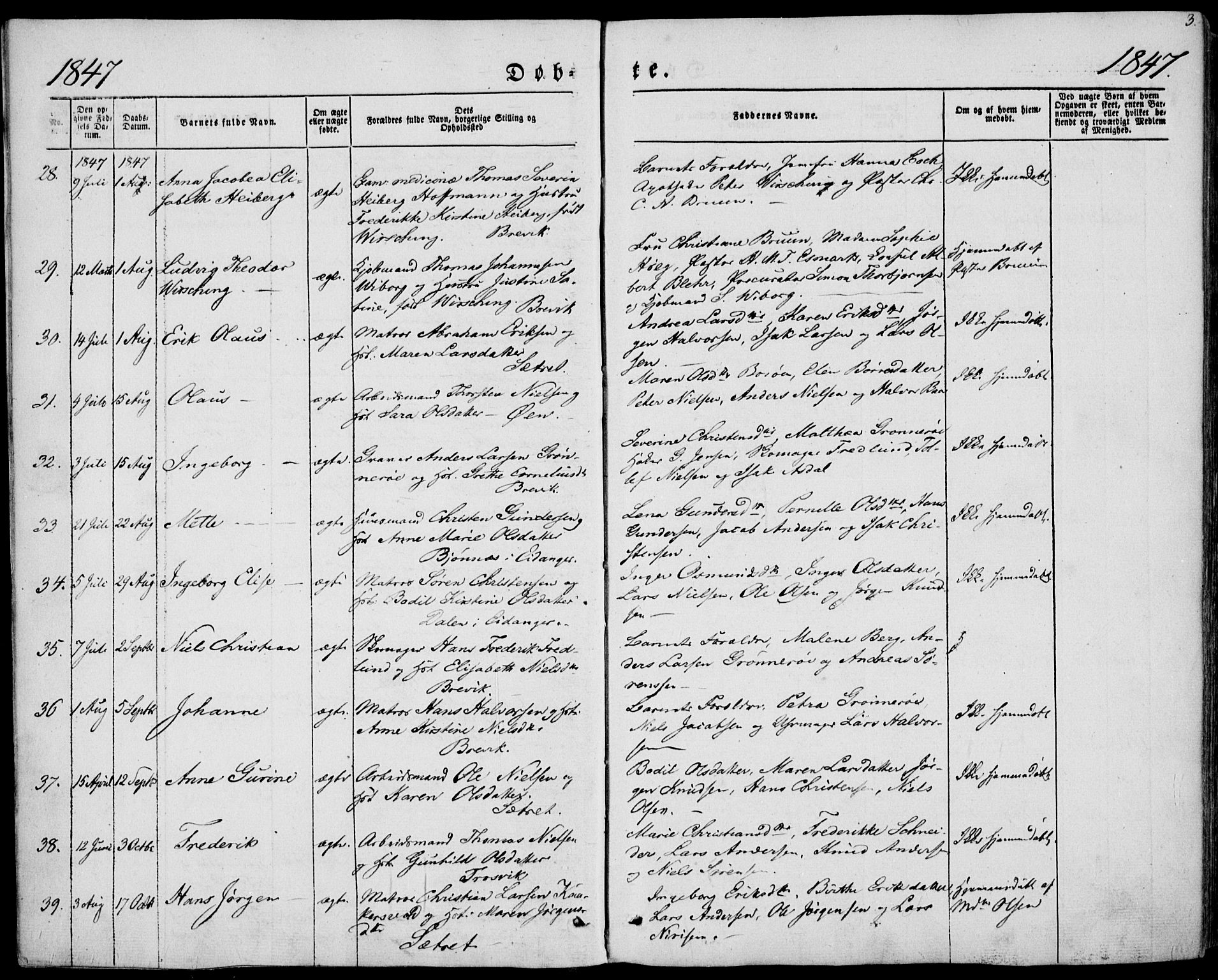 Brevik kirkebøker, AV/SAKO-A-255/F/Fa/L0005: Parish register (official) no. 5, 1847-1865, p. 3