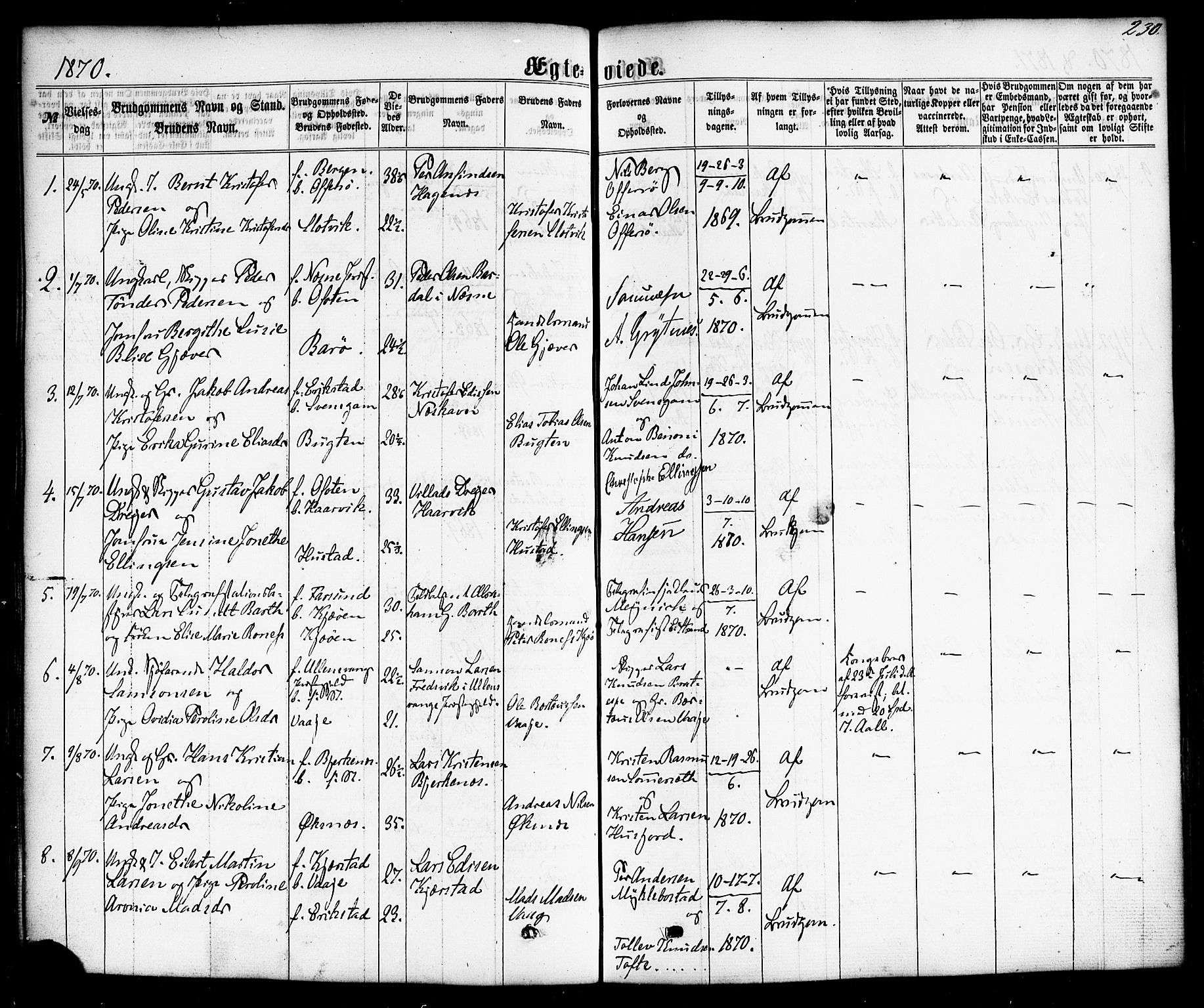 Ministerialprotokoller, klokkerbøker og fødselsregistre - Nordland, AV/SAT-A-1459/872/L1034: Parish register (official) no. 872A09, 1864-1884, p. 230