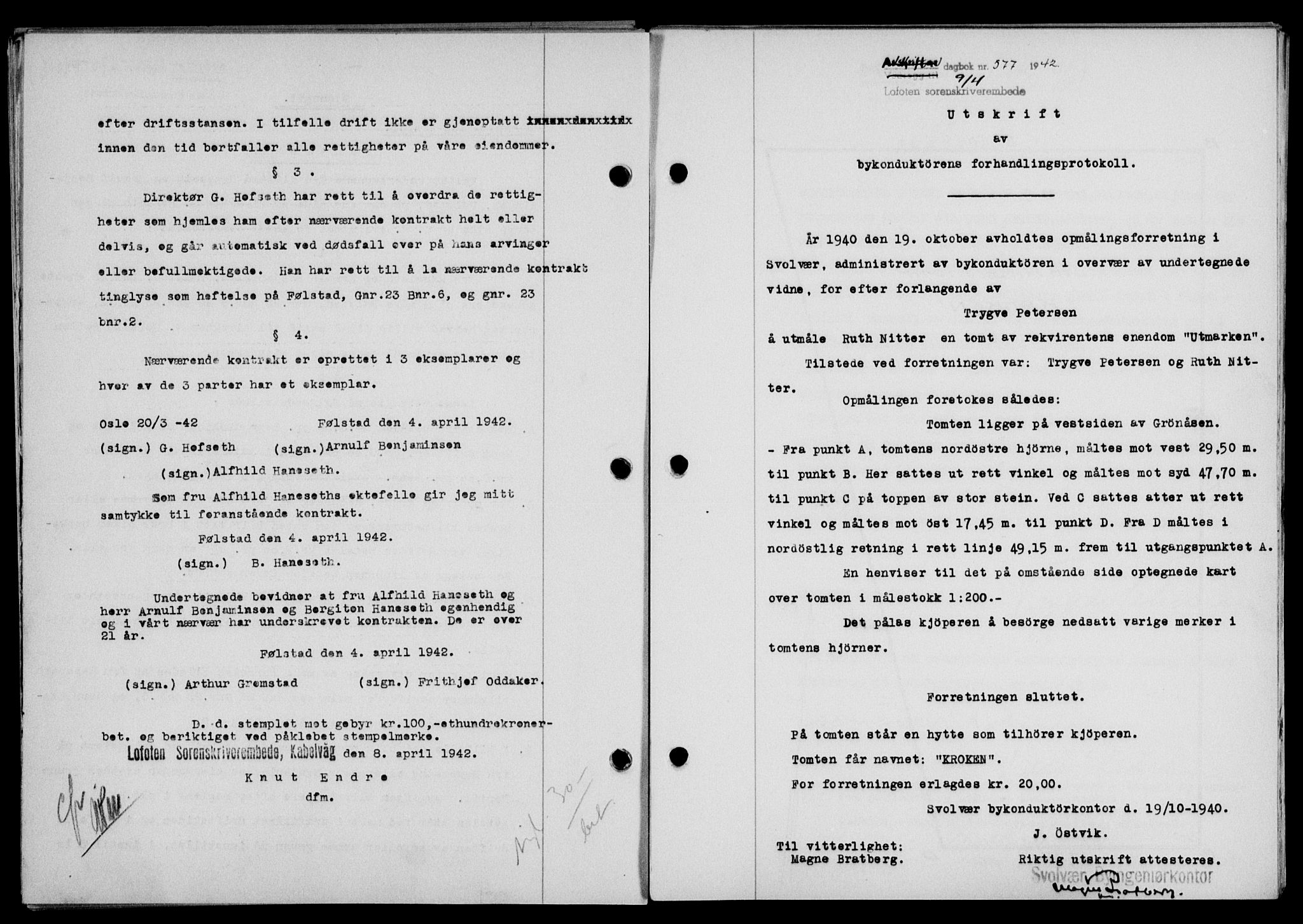 Lofoten sorenskriveri, SAT/A-0017/1/2/2C/L0009a: Mortgage book no. 9a, 1941-1942, Diary no: : 577/1942