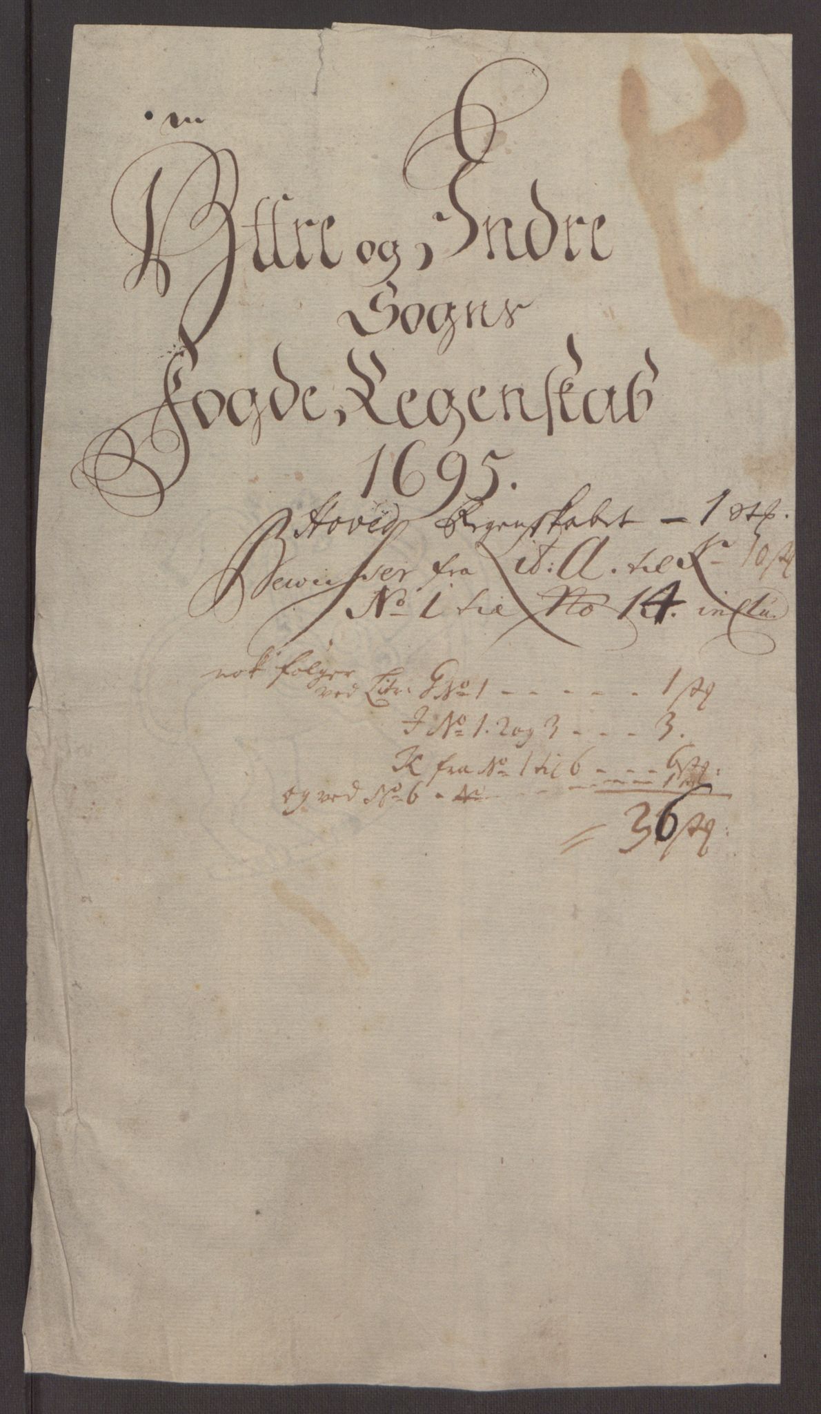 Rentekammeret inntil 1814, Reviderte regnskaper, Fogderegnskap, AV/RA-EA-4092/R52/L3308: Fogderegnskap Sogn, 1695, p. 3