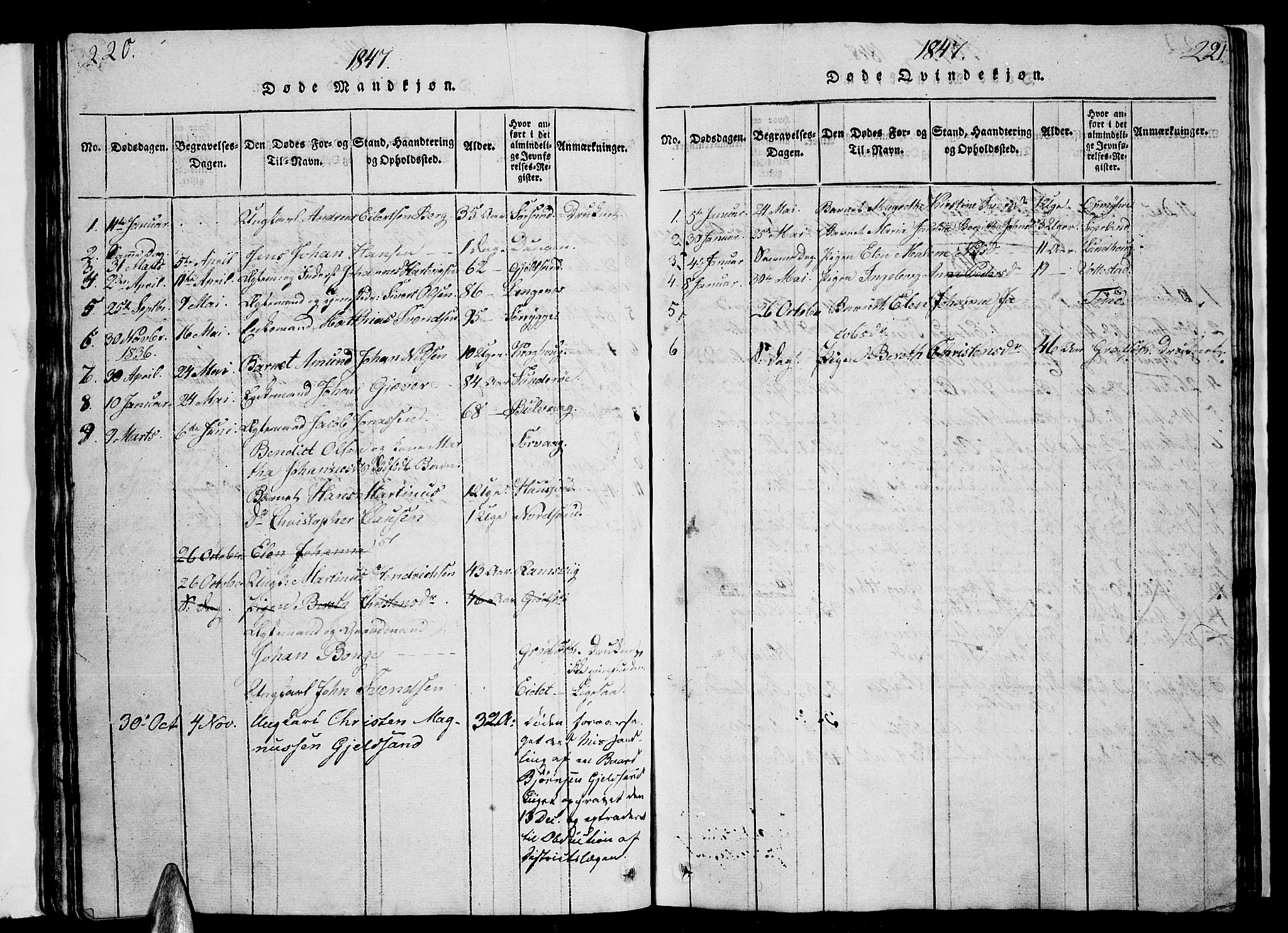 Ministerialprotokoller, klokkerbøker og fødselsregistre - Nordland, AV/SAT-A-1459/893/L1346: Parish register (copy) no. 893C01, 1820-1858, p. 220-221