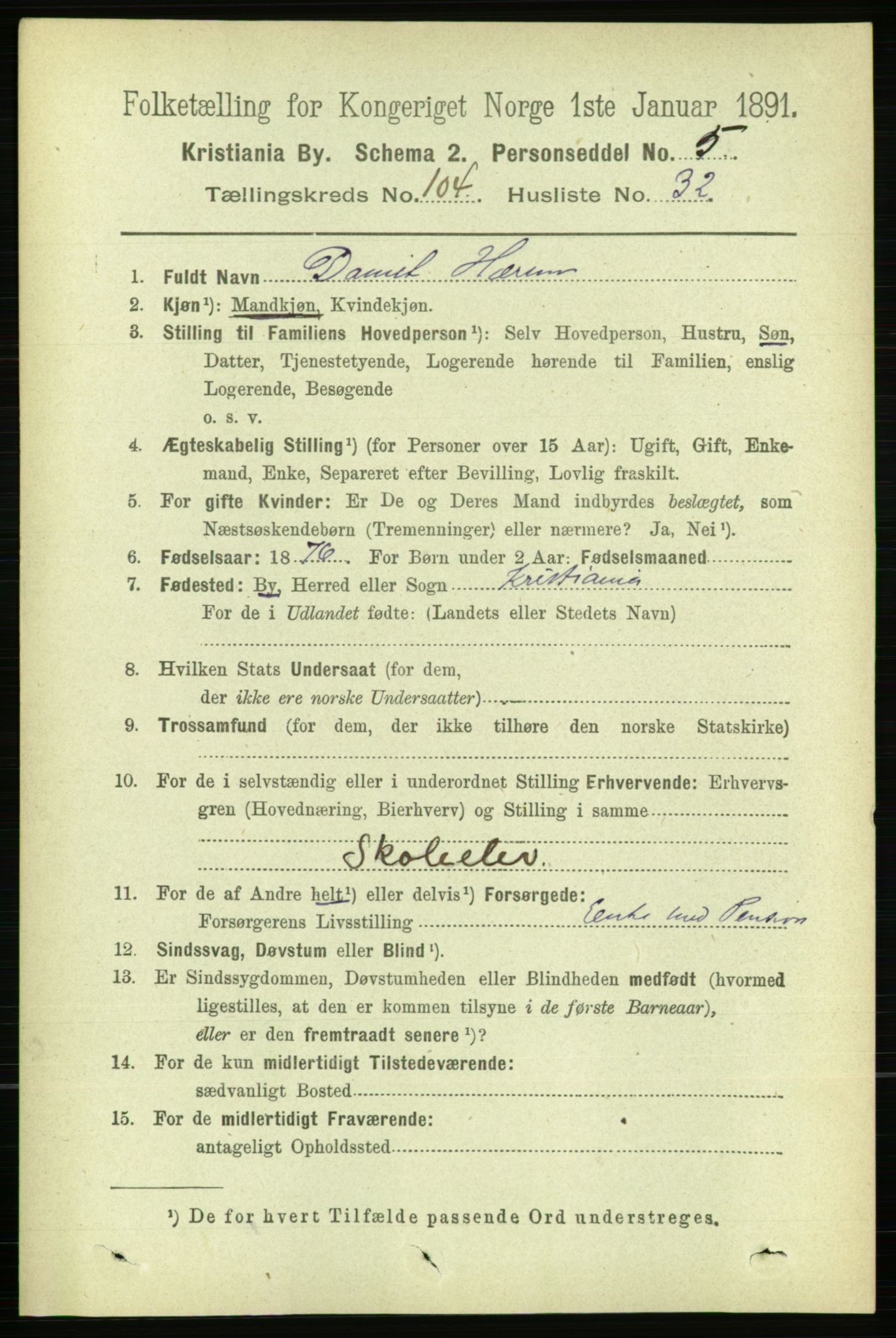 RA, 1891 census for 0301 Kristiania, 1891, p. 52850