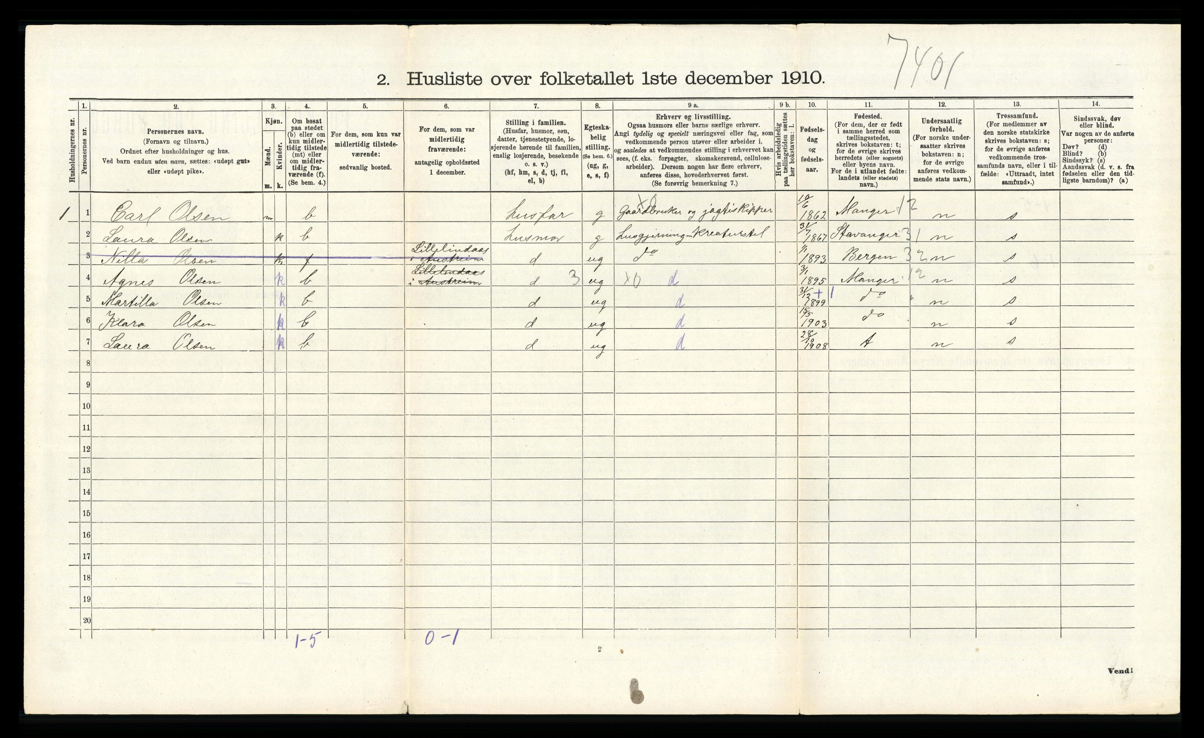 RA, 1910 census for Austrheim, 1910, p. 277