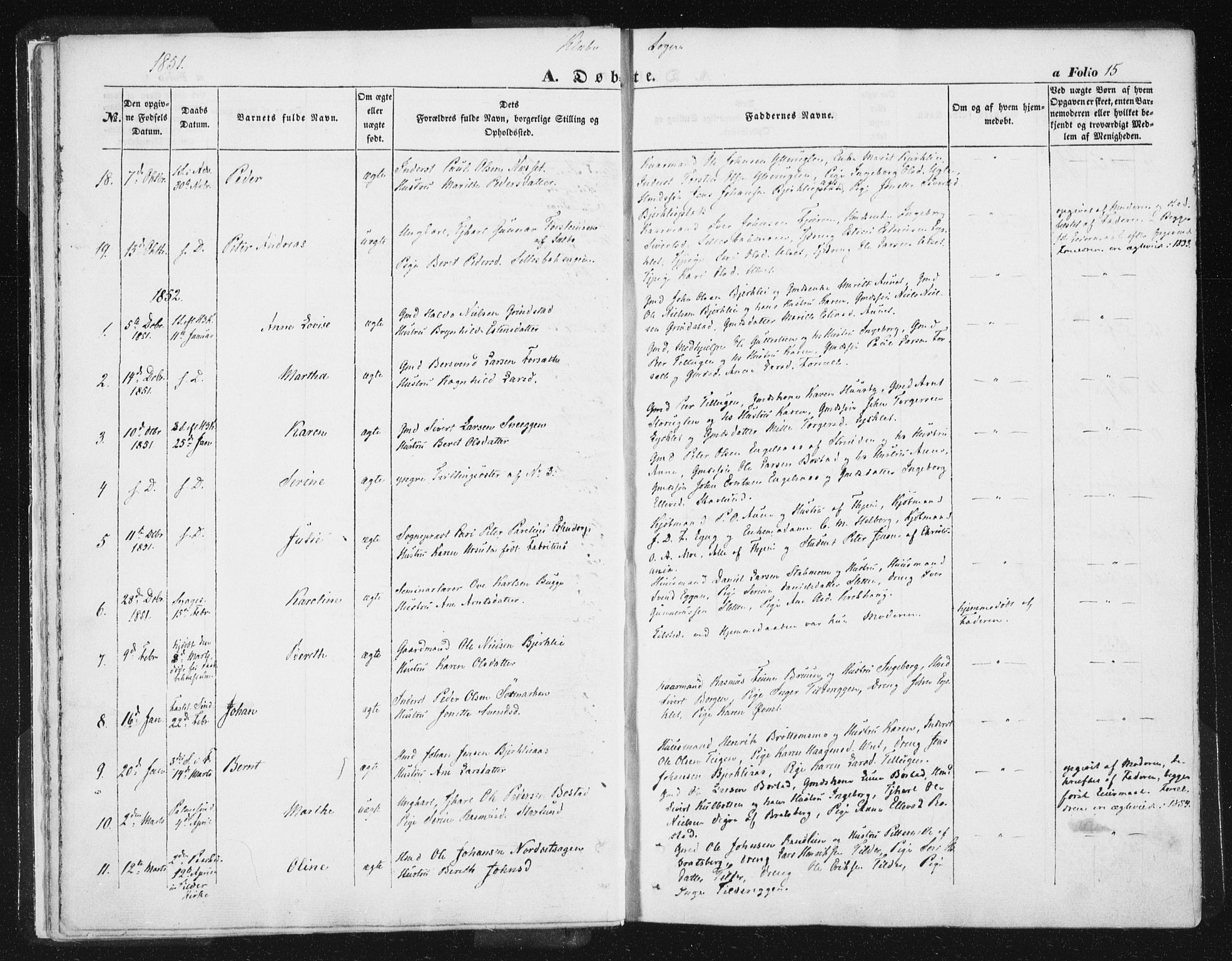 Ministerialprotokoller, klokkerbøker og fødselsregistre - Sør-Trøndelag, SAT/A-1456/618/L0441: Parish register (official) no. 618A05, 1843-1862, p. 15