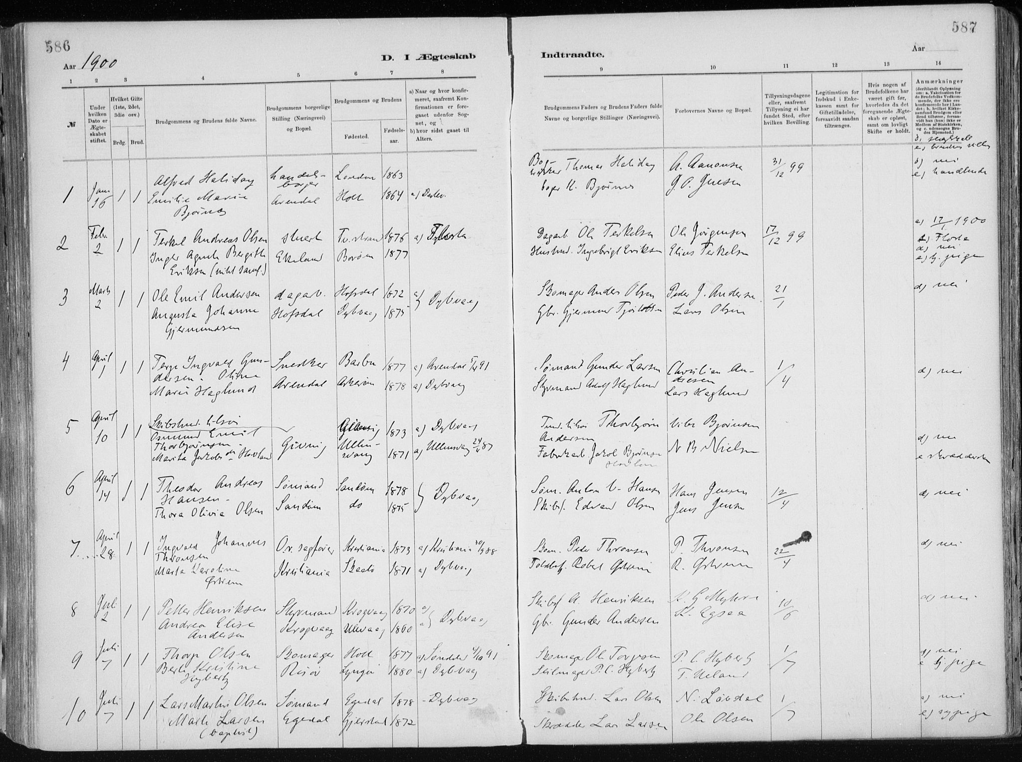 Dypvåg sokneprestkontor, SAK/1111-0007/F/Fa/Faa/L0008: Parish register (official) no. A 8, 1885-1906, p. 586-587