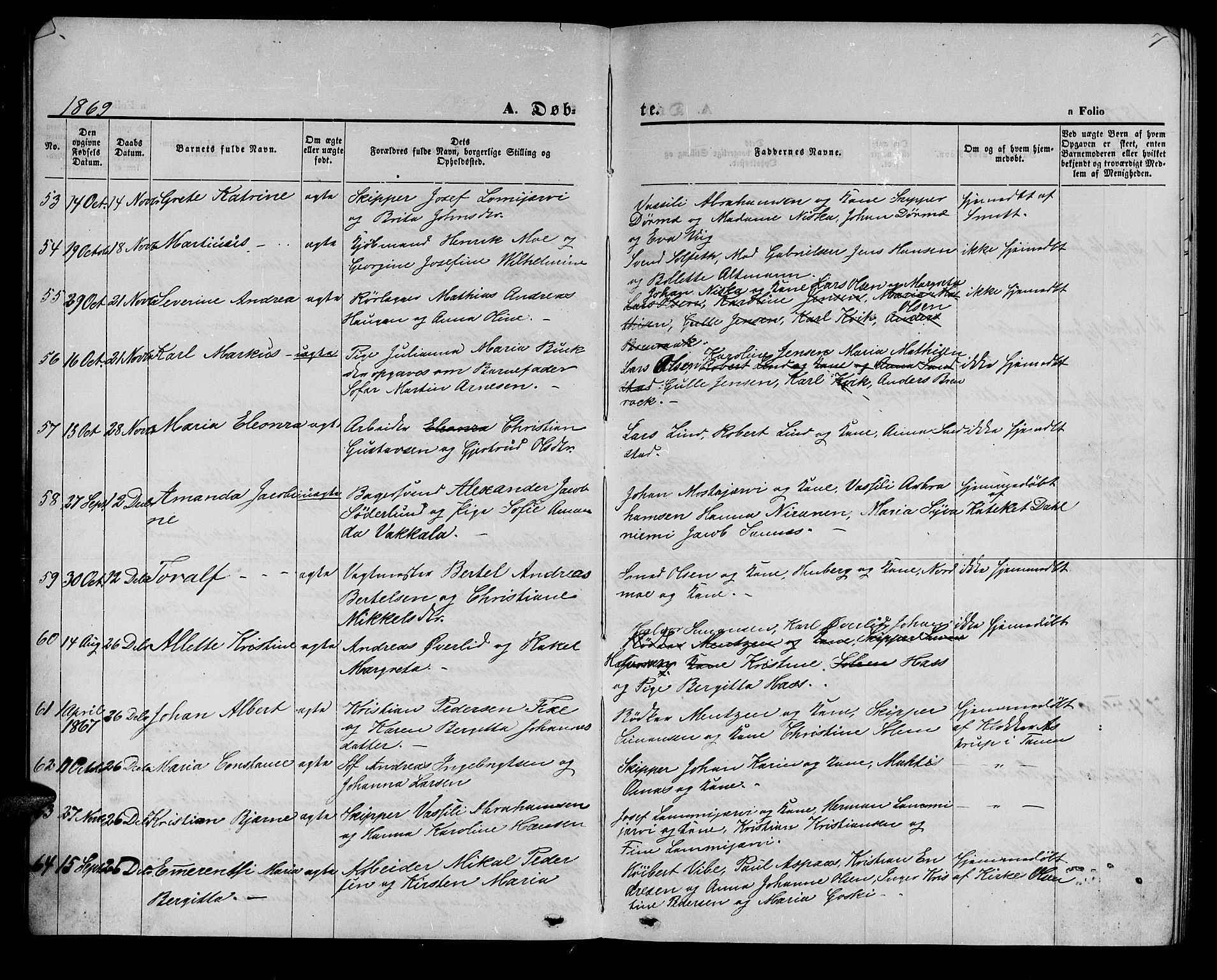 Hammerfest sokneprestkontor, AV/SATØ-S-1347/H/Hb/L0004.klokk: Parish register (copy) no. 4, 1869-1877, p. 7
