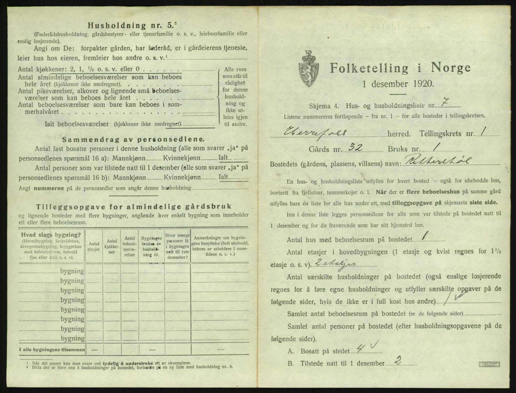 SAK, 1920 census for Herefoss, 1920, p. 40