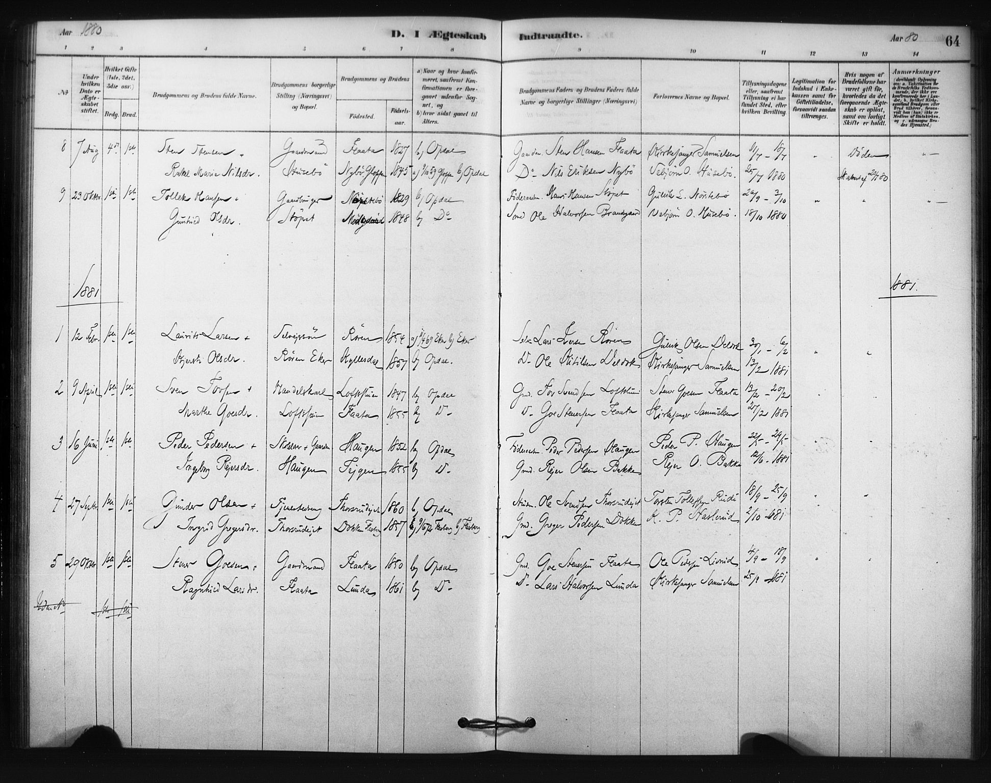 Nore kirkebøker, SAKO/A-238/F/Fc/L0003: Parish register (official) no. III 3, 1878-1884, p. 64