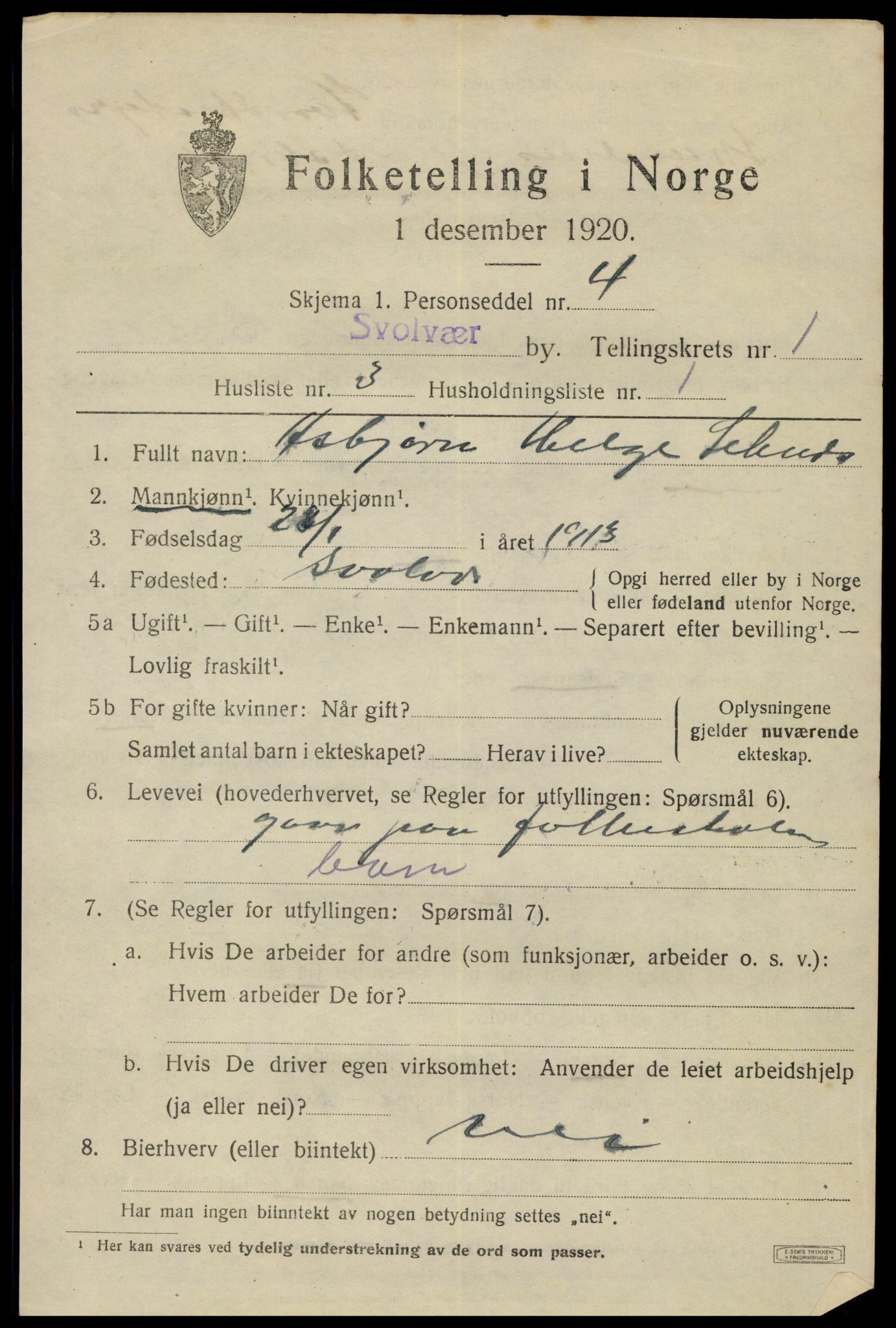 SAT, 1920 census for Svolvær, 1920, p. 1758