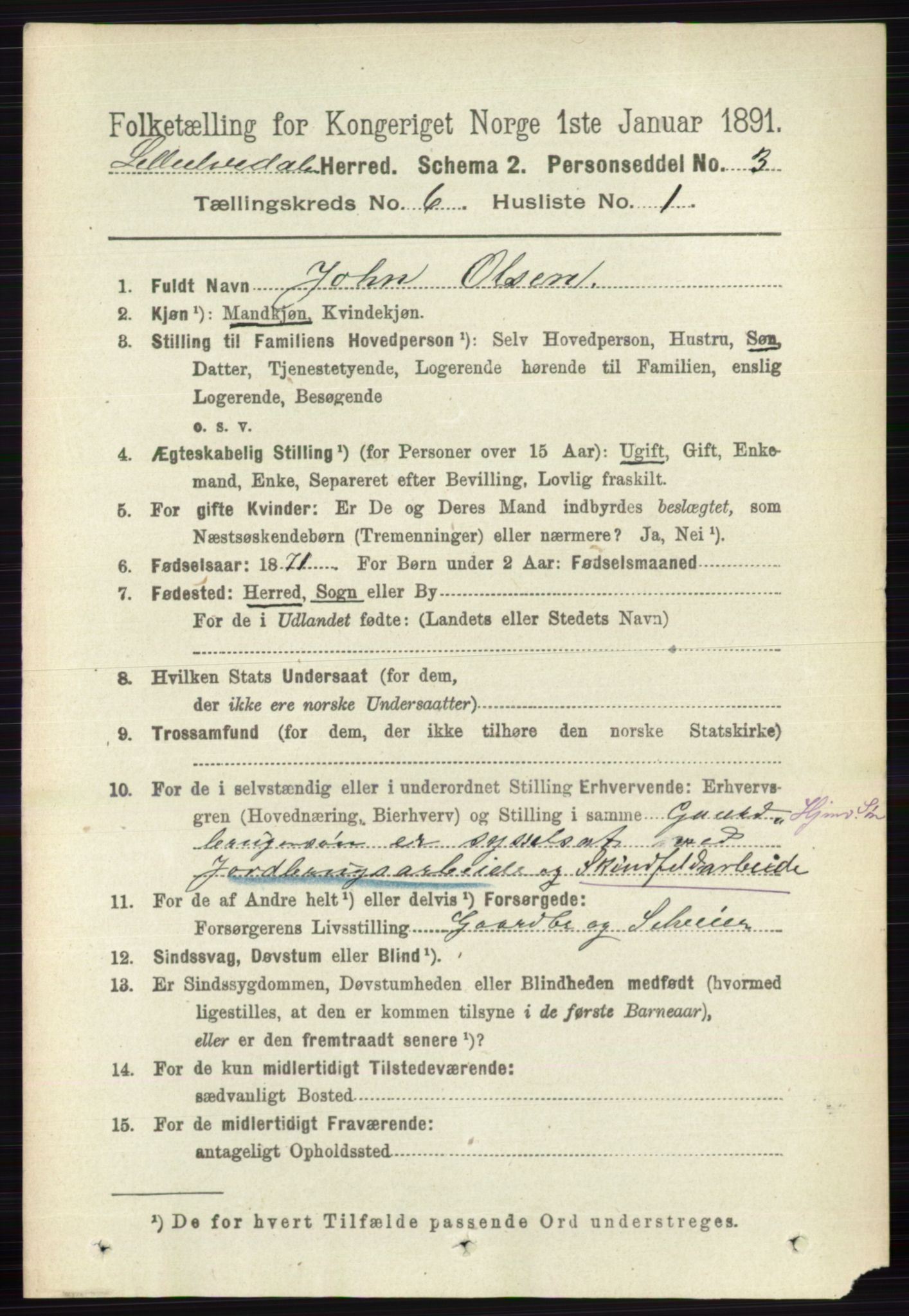 RA, 1891 census for 0438 Lille Elvedalen, 1891, p. 1832