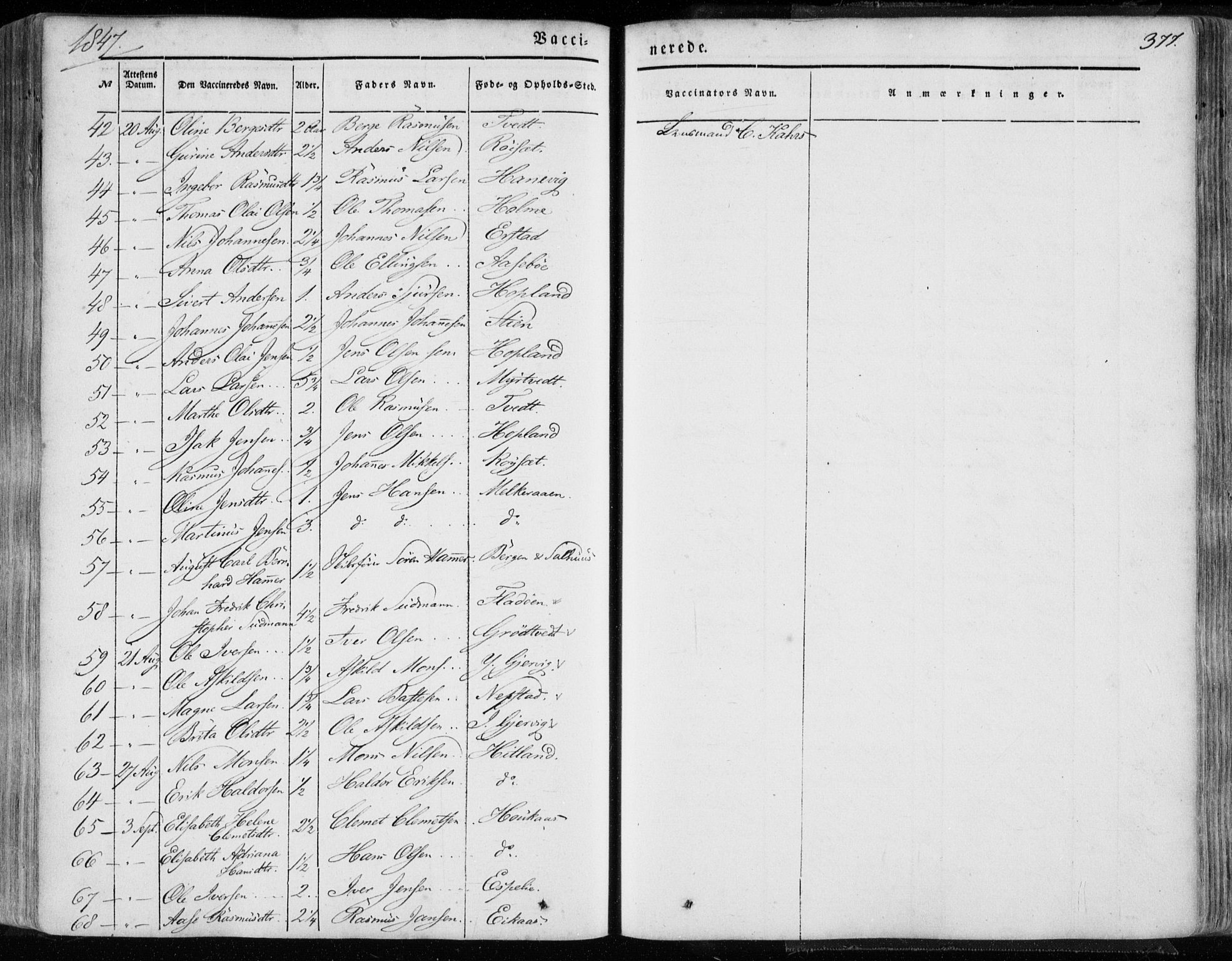 Hamre sokneprestembete, AV/SAB-A-75501/H/Ha/Haa/Haaa/L0013: Parish register (official) no. A 13, 1846-1857, p. 377