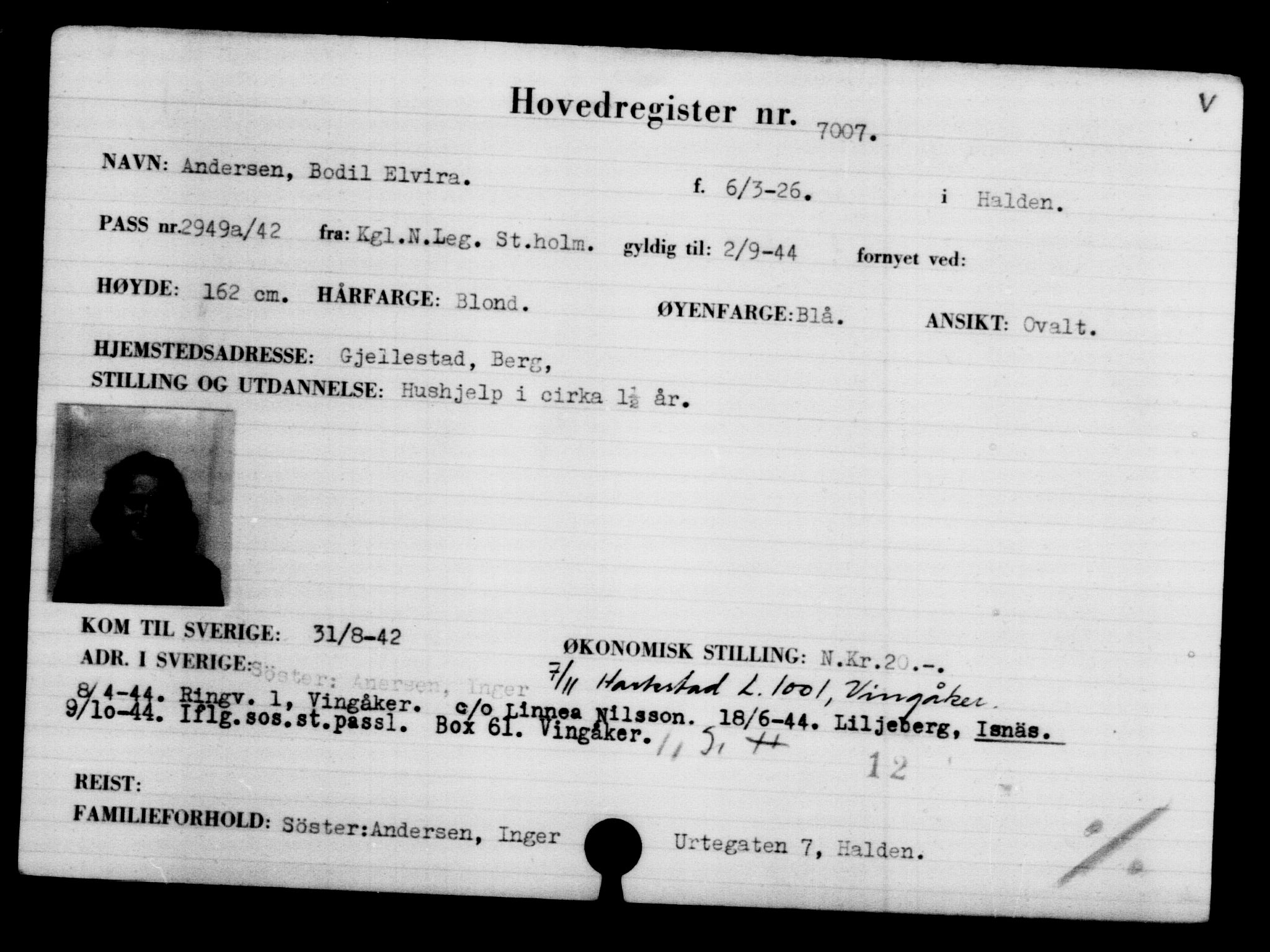 Utenriksstasjonene, Legasjonen i Stockholm, Flyktningkontoret, AV/RA-S-6753/V/Va/L0005: Kjesäterkartoteket, flyktninger med registreringsnr. 6600-9417, 1940-1945, p. 489