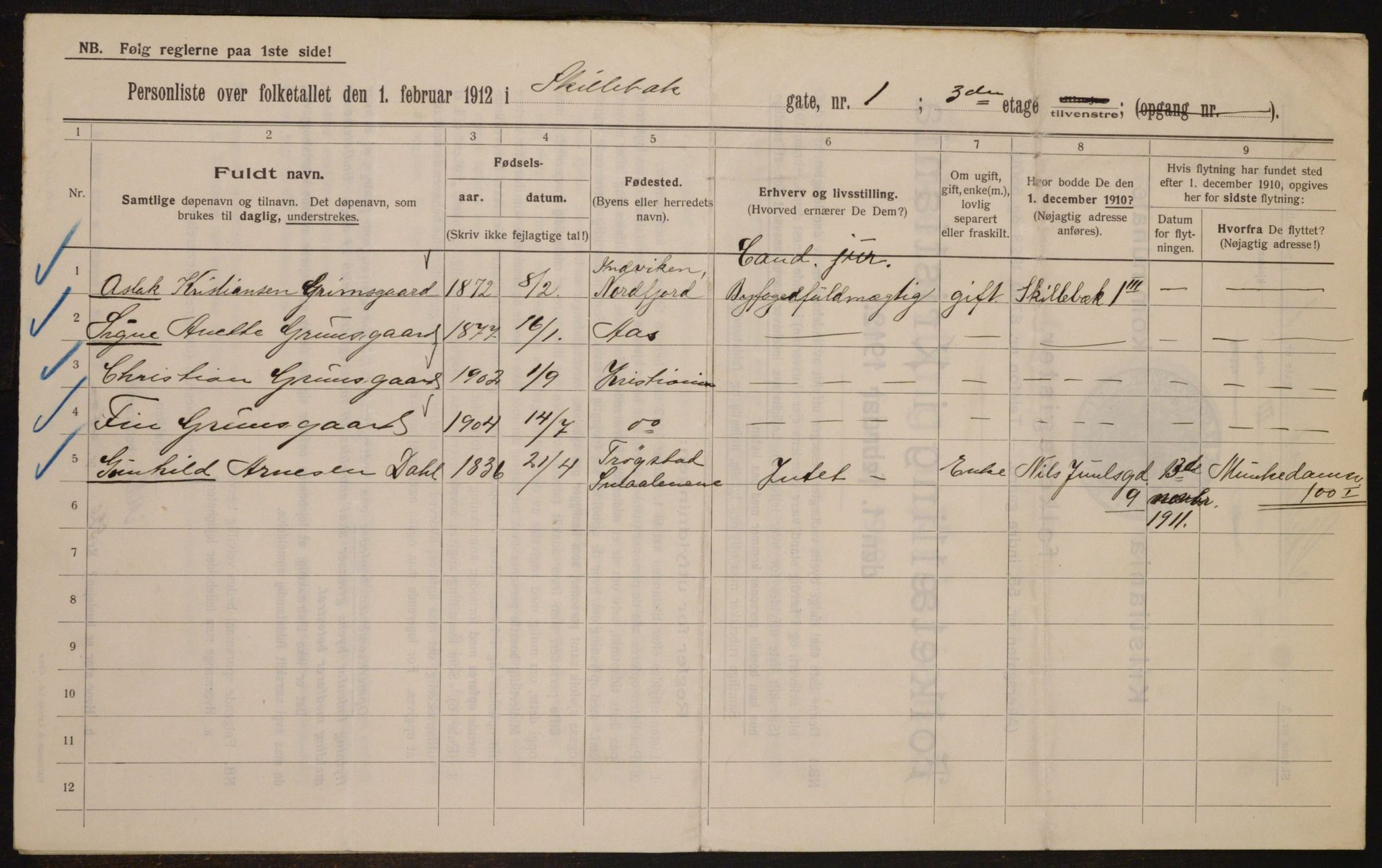 OBA, Municipal Census 1912 for Kristiania, 1912, p. 95703