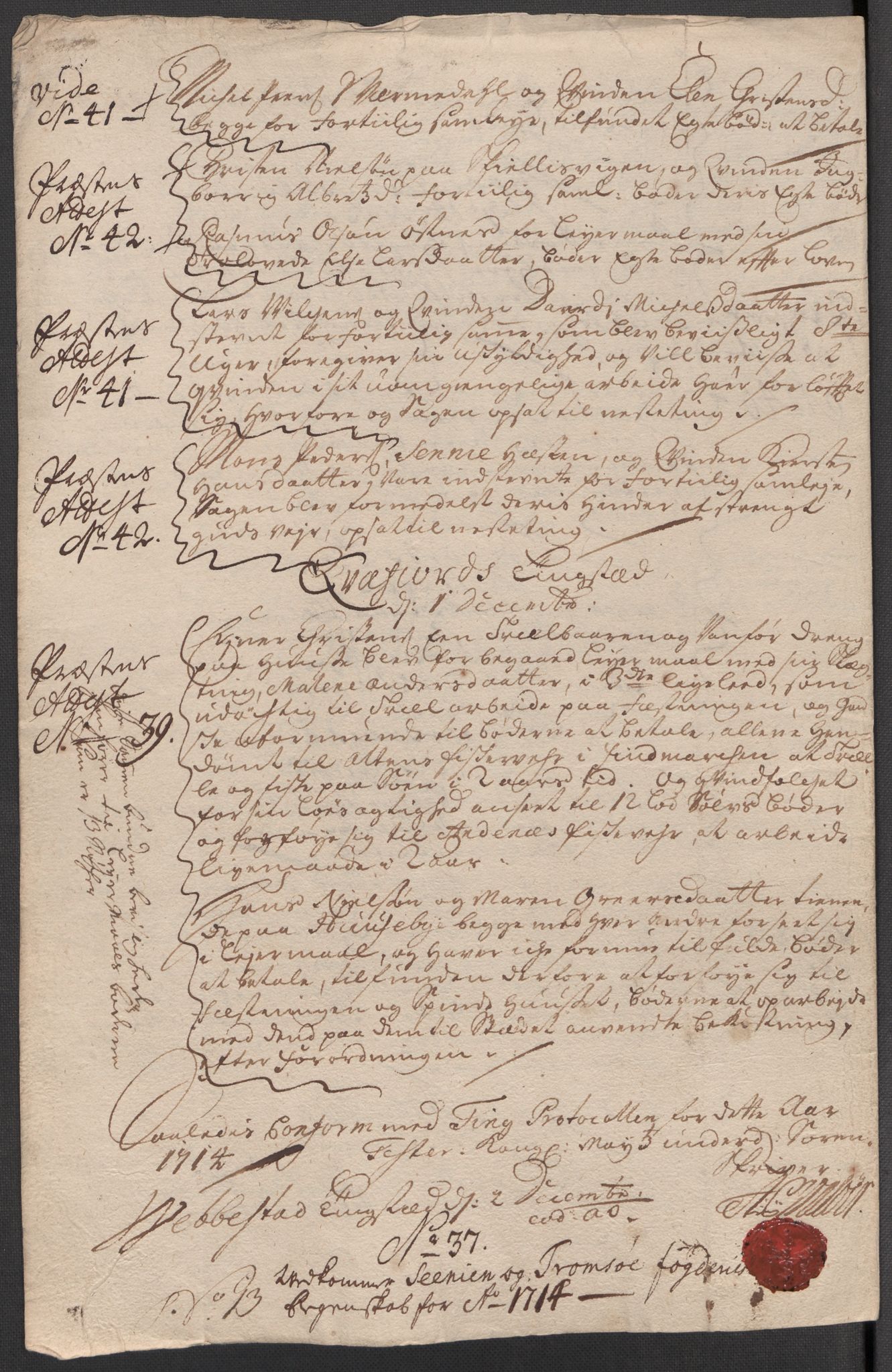 Rentekammeret inntil 1814, Reviderte regnskaper, Fogderegnskap, RA/EA-4092/R68/L4760: Fogderegnskap Senja og Troms, 1714, p. 239