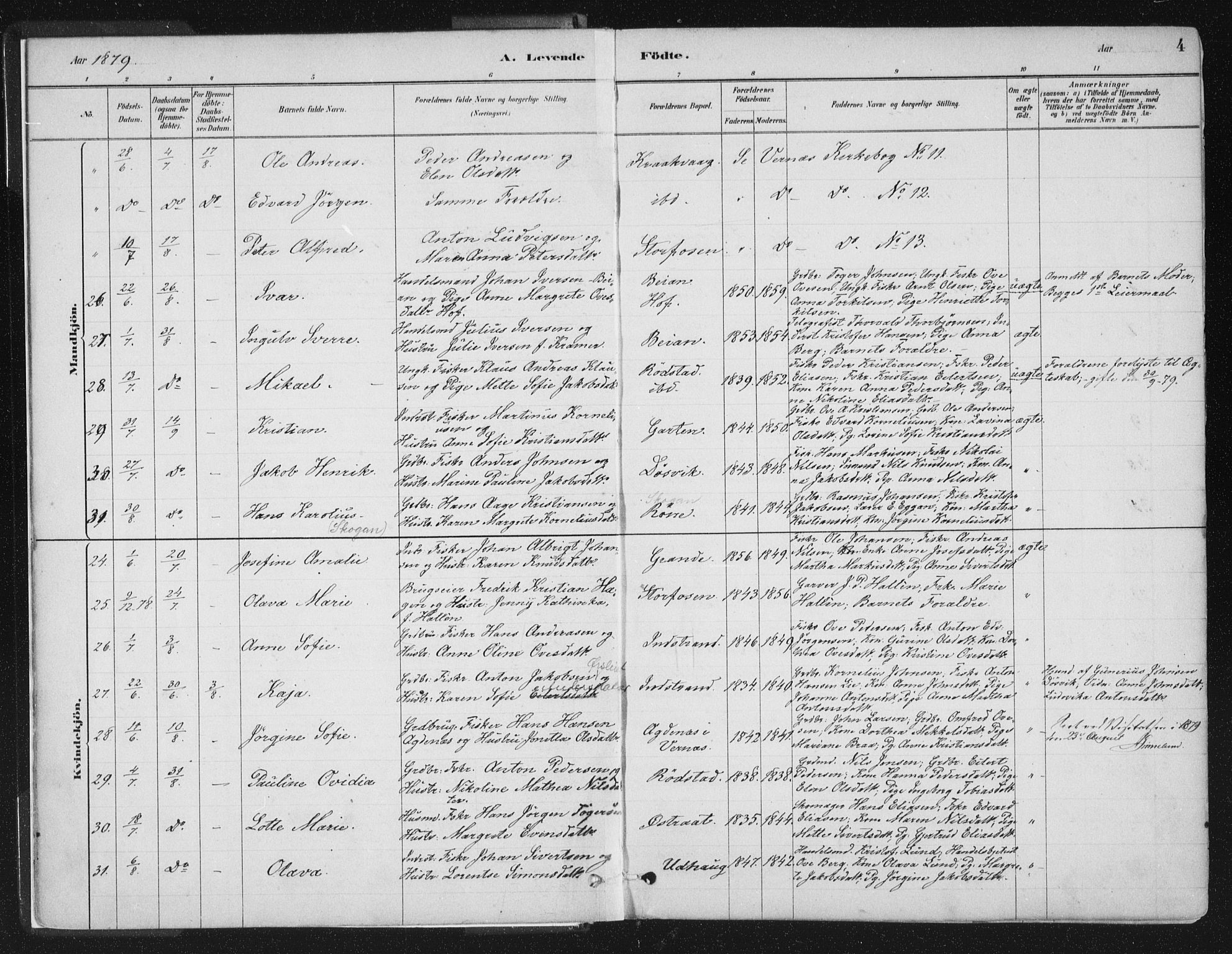 Ministerialprotokoller, klokkerbøker og fødselsregistre - Sør-Trøndelag, SAT/A-1456/659/L0739: Parish register (official) no. 659A09, 1879-1893, p. 4