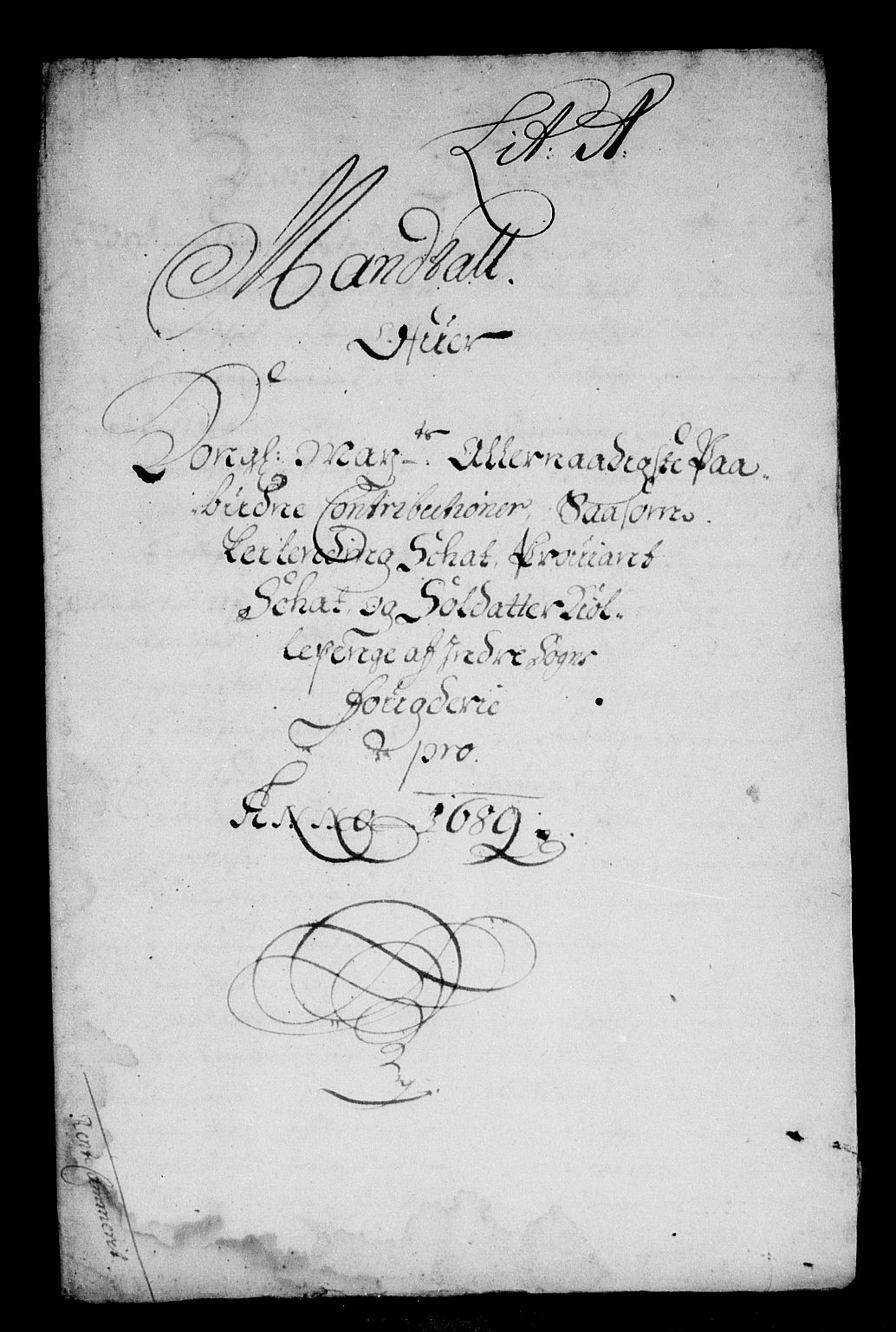 Rentekammeret inntil 1814, Reviderte regnskaper, Stiftamtstueregnskaper, Bergen stiftamt, AV/RA-EA-6043/R/Rc/L0091: Bergen stiftamt, 1689