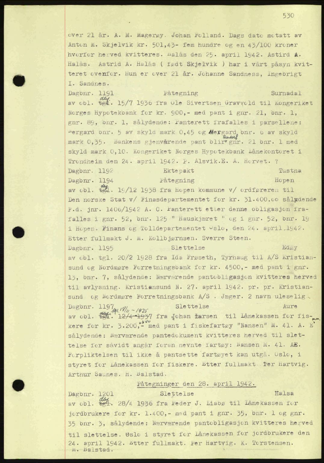 Nordmøre sorenskriveri, AV/SAT-A-4132/1/2/2Ca: Mortgage book no. C81, 1940-1945, Diary no: : 1191/1942