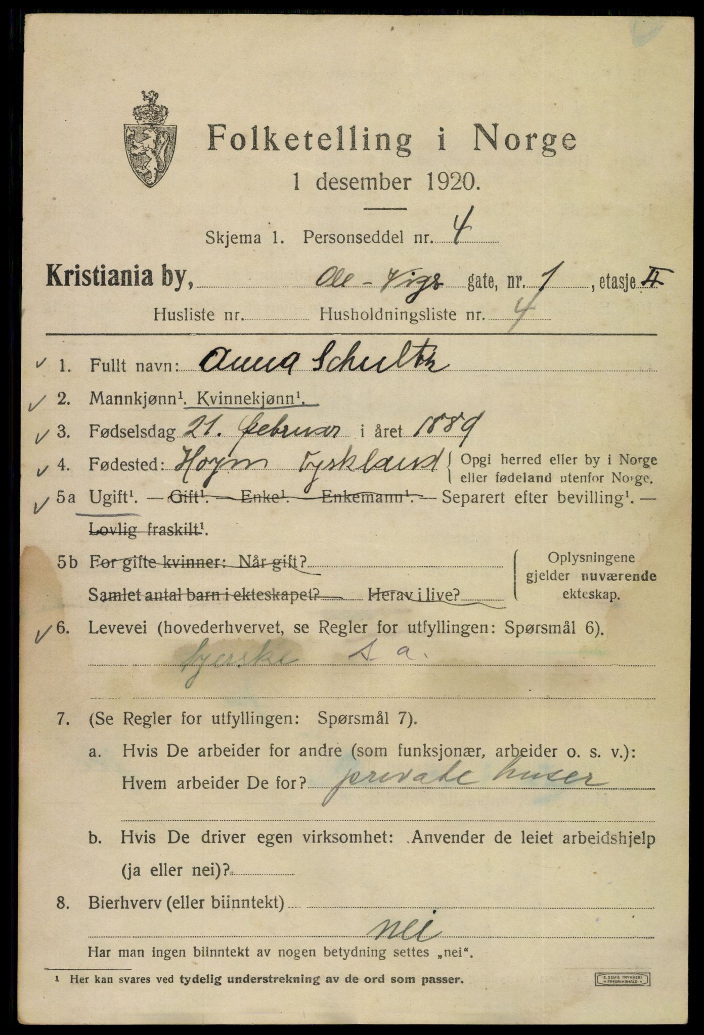 SAO, 1920 census for Kristiania, 1920, p. 432951