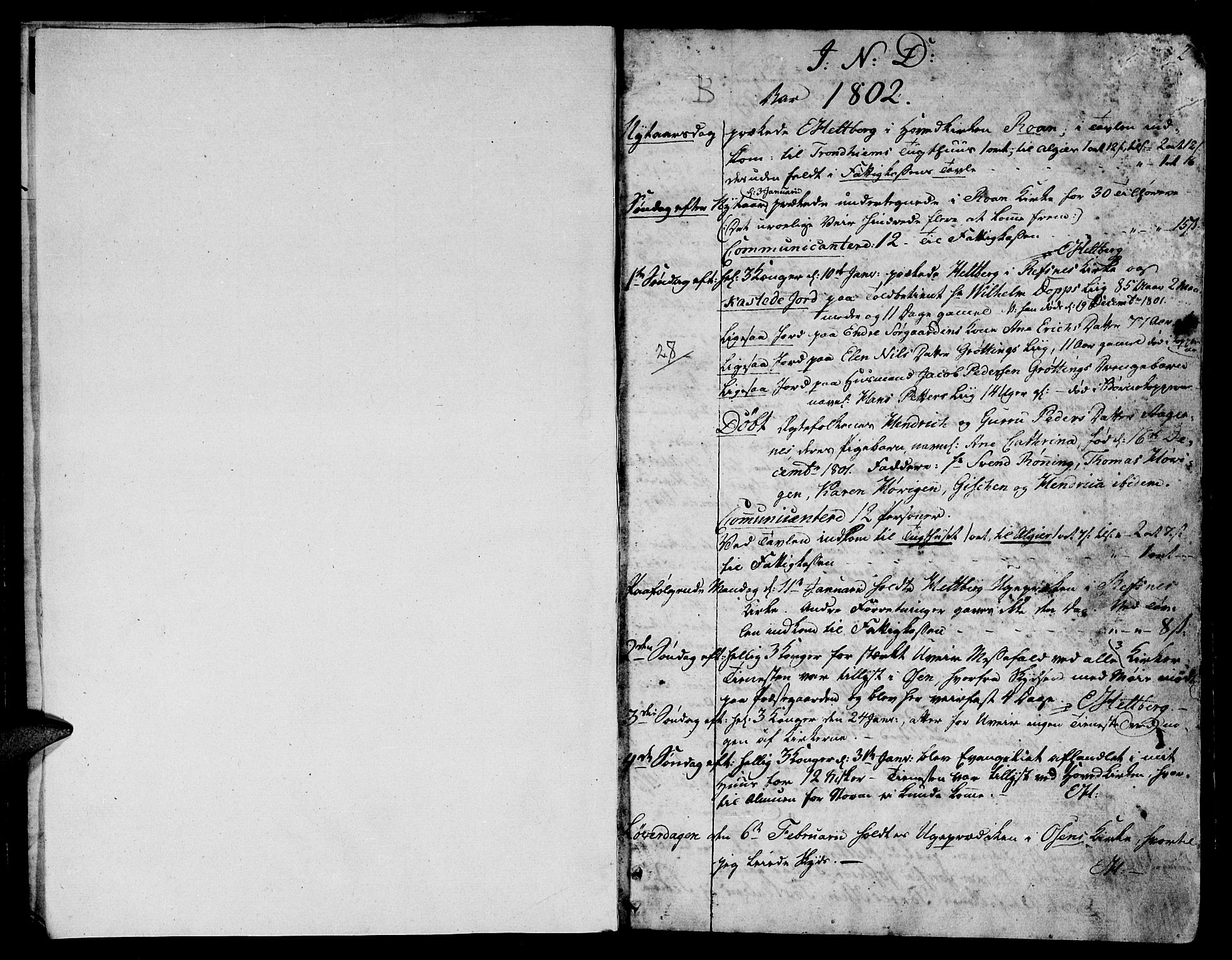 Ministerialprotokoller, klokkerbøker og fødselsregistre - Sør-Trøndelag, SAT/A-1456/657/L0701: Parish register (official) no. 657A02, 1802-1831, p. 1
