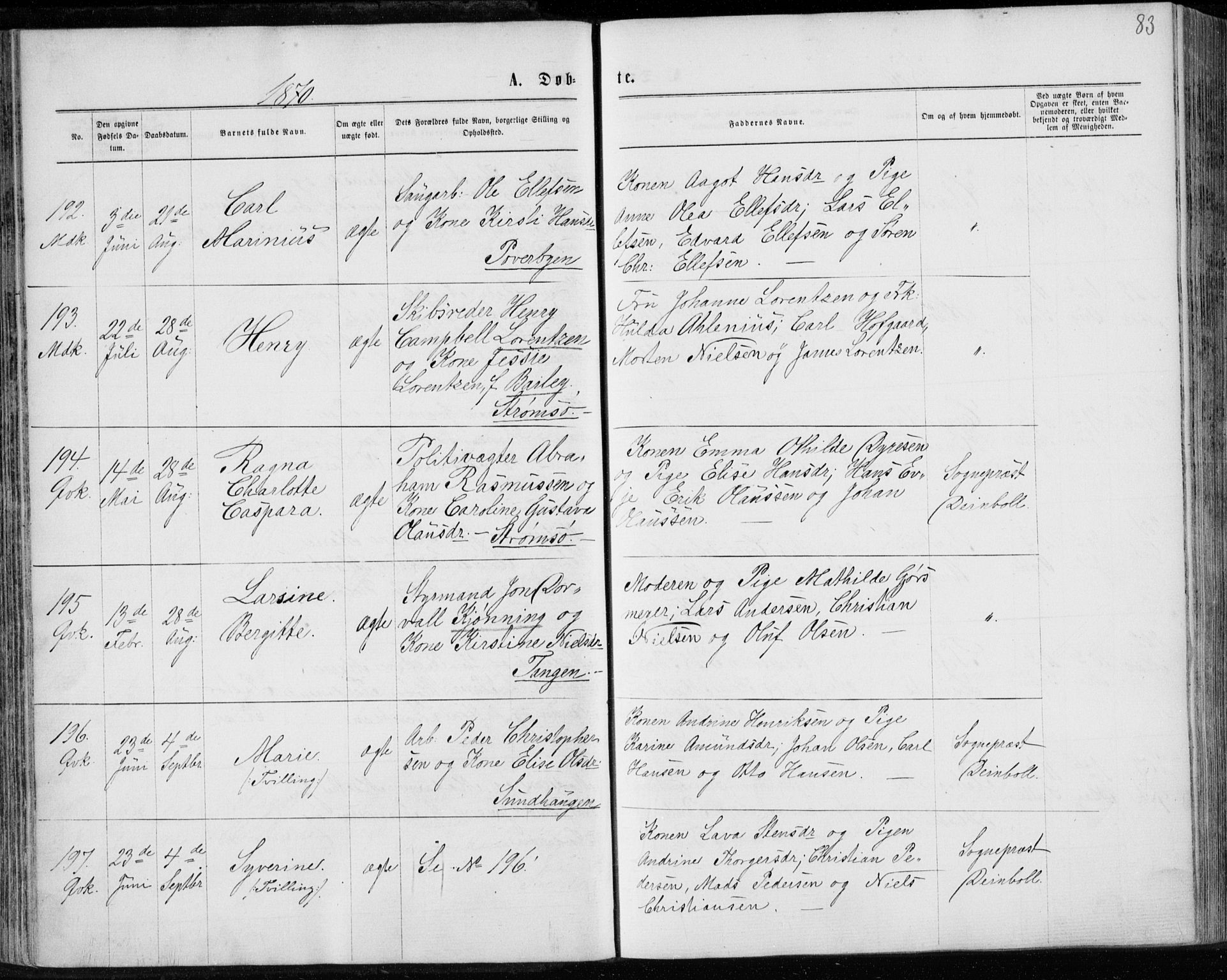 Strømsø kirkebøker, SAKO/A-246/F/Fa/L0016: Parish register (official) no. I 16, 1868-1873, p. 83