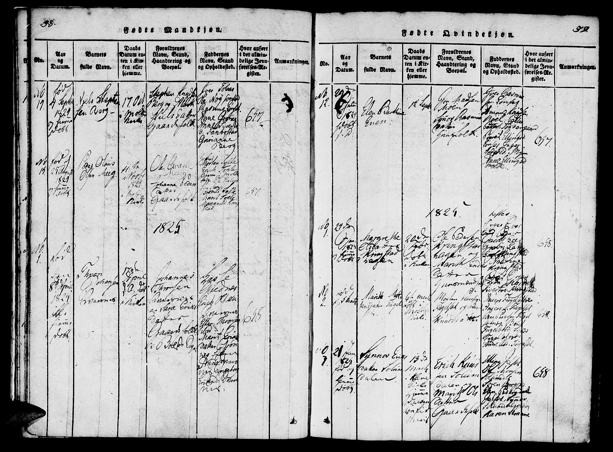 Ministerialprotokoller, klokkerbøker og fødselsregistre - Møre og Romsdal, SAT/A-1454/555/L0652: Parish register (official) no. 555A03, 1817-1843, p. 38-39
