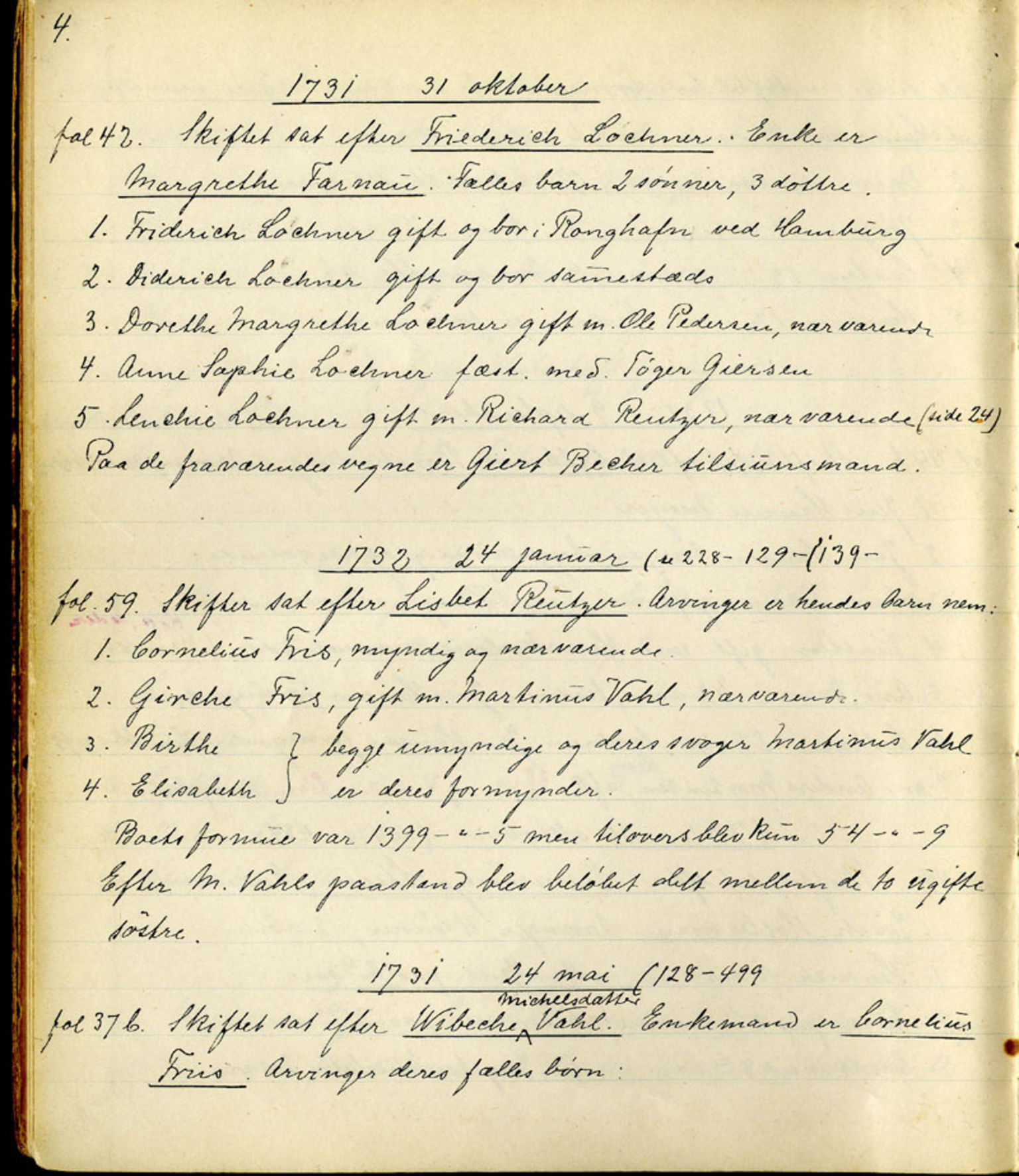 Sollied, Olaf og Thora - samlinger, AV/SAB-SAB/DA-0401/01/L0010/0001: Skifte: Utdrag av skifteprotokoller / 92 Skifteprotokoller: utdrag, 1731-1740, p. 4